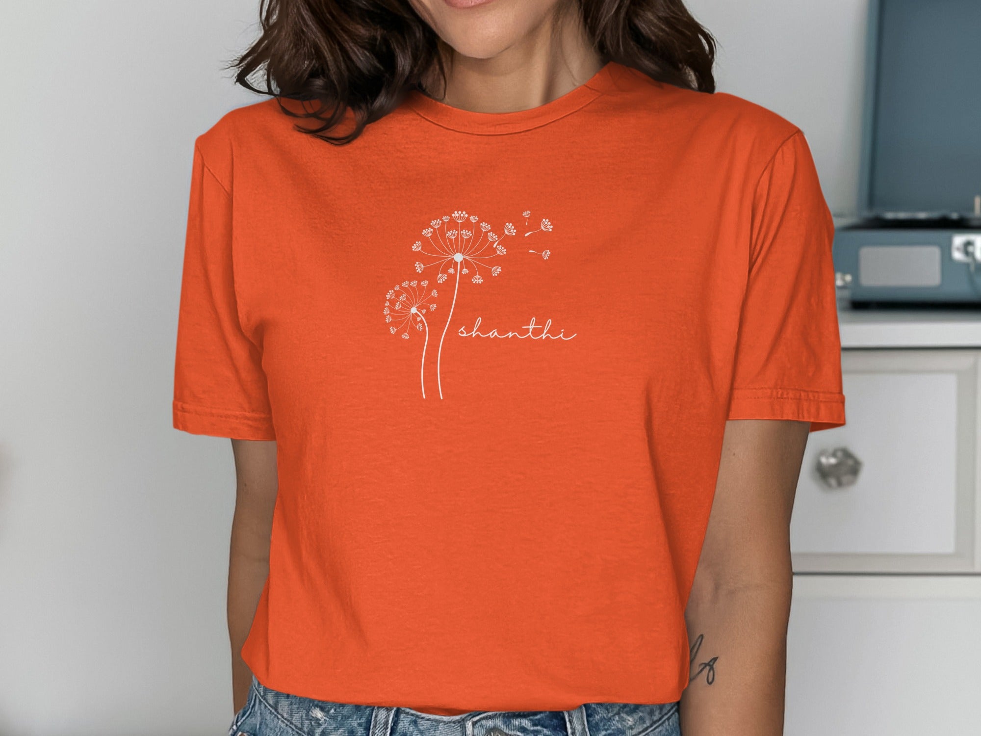 Dandelion and Script Art Orange Graphic Tee Product