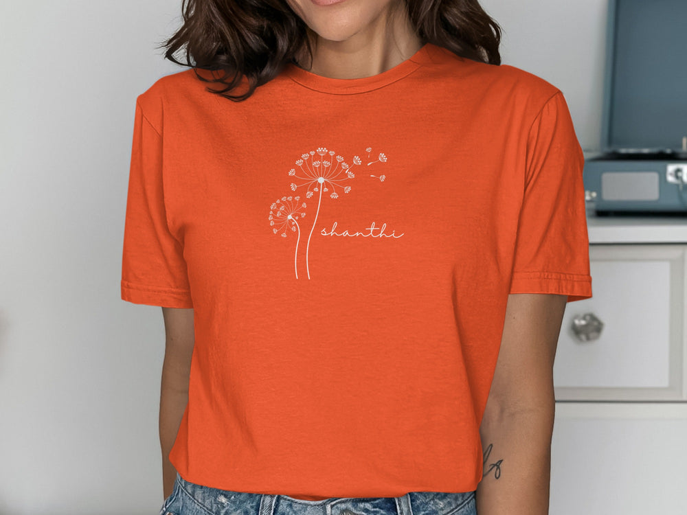 Dandelion and Script Art Orange Graphic Tee Product
