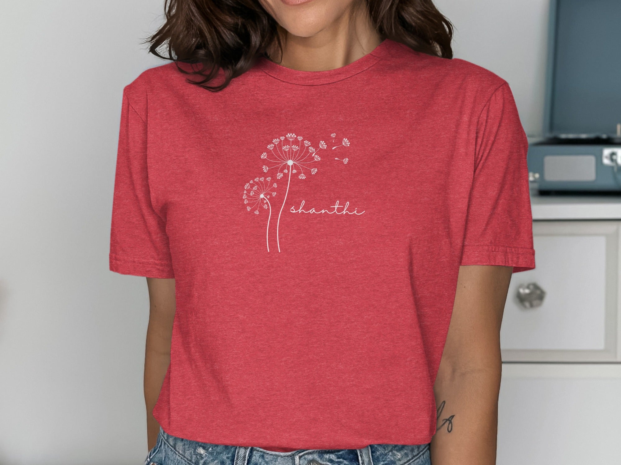 Women's red dandelion graphic tee casual product