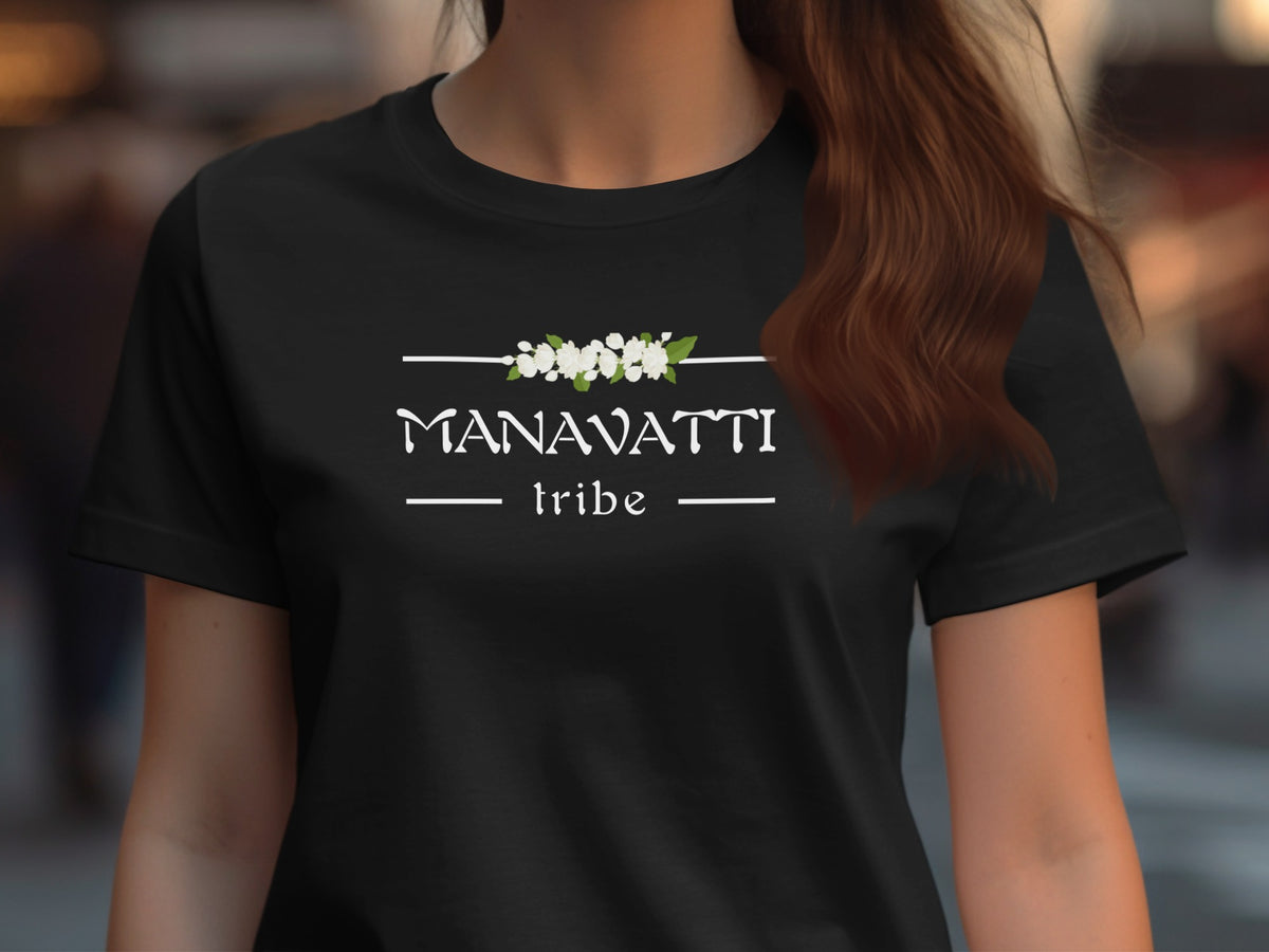Stylish Black MANAVATTI Tribe Graphic Tee