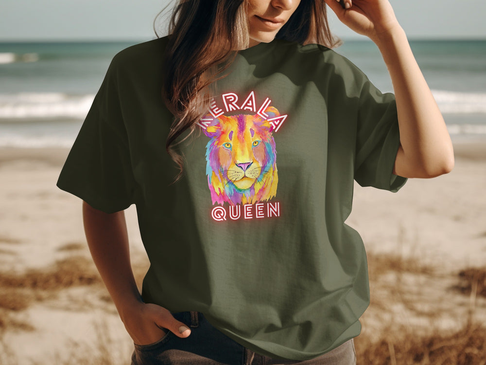 Kerala Queen Graphic Tee with Vibrant Lion Design