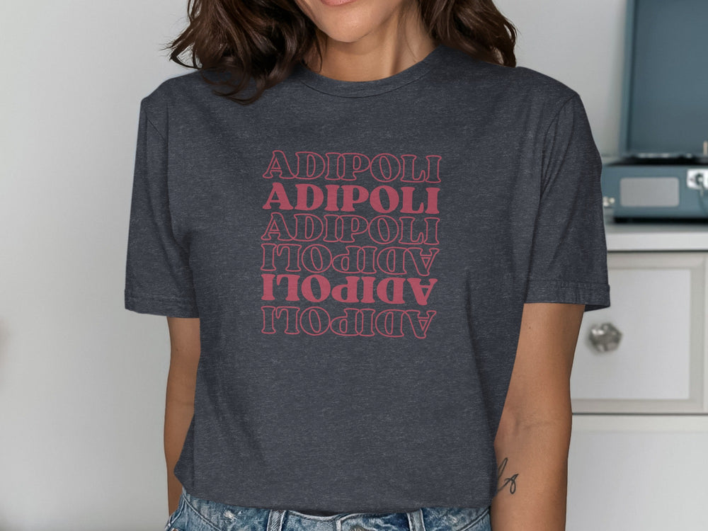 Adipoli Graphic Tee with Bold Red Text Design