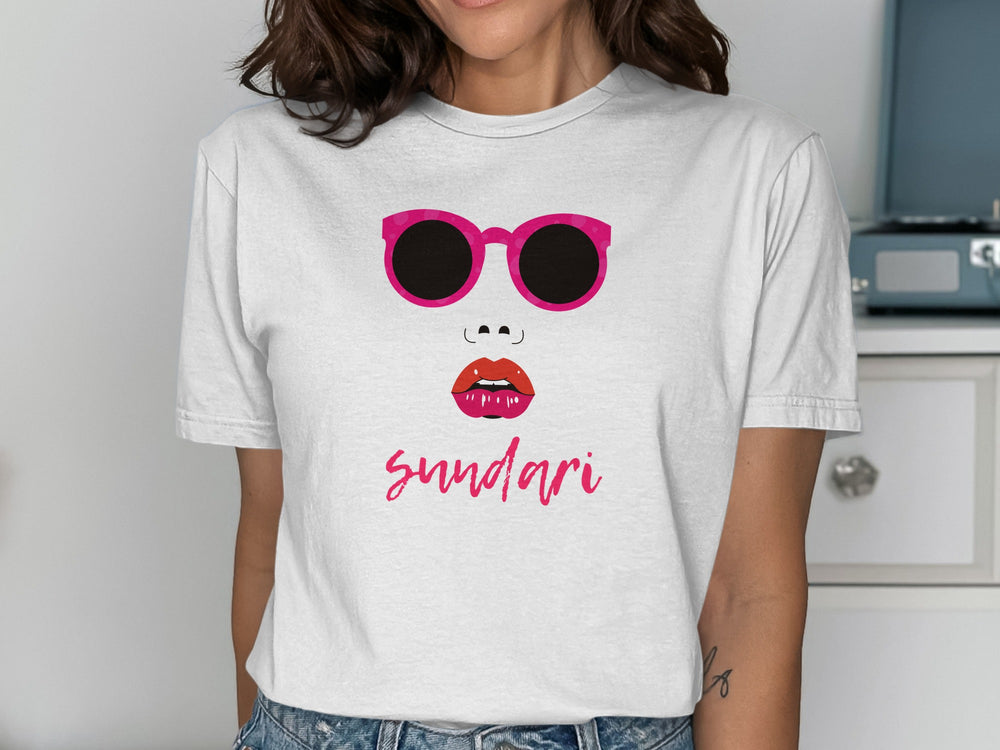 Stylish Sunglasses Graphic Tee with Bold Sundari Design
