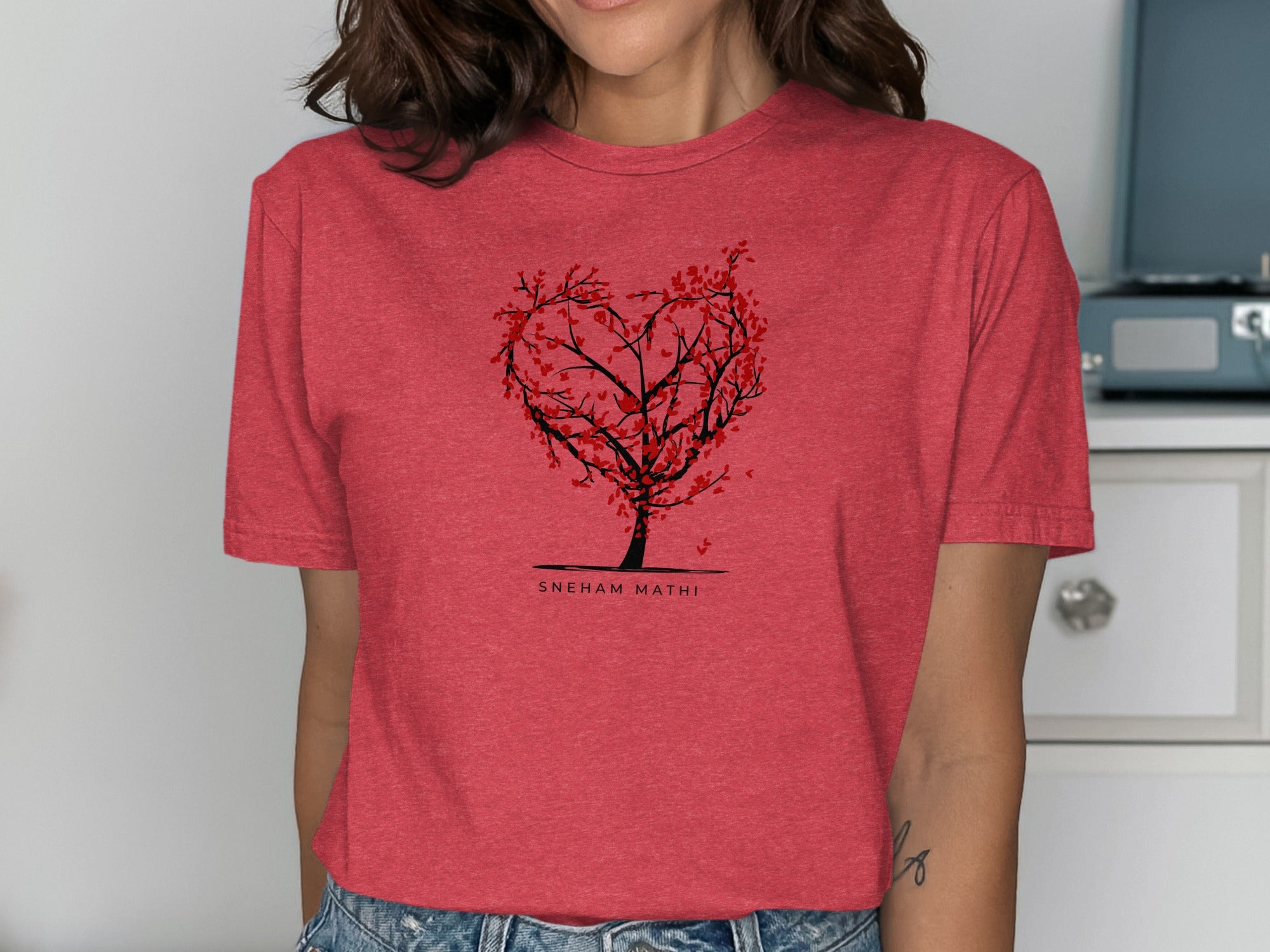 Heart Tree Artwork Red T-shirt Sneham Mathi Design