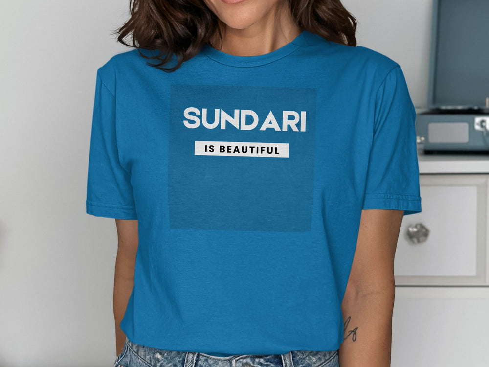 SUNDARI Is Beautiful Blue Graphic T-Shirt Product