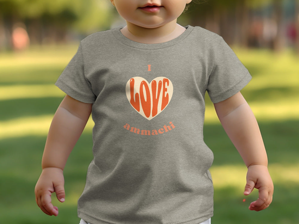 I Love Ammachi Heart Printed Gray Kids T-Shirt