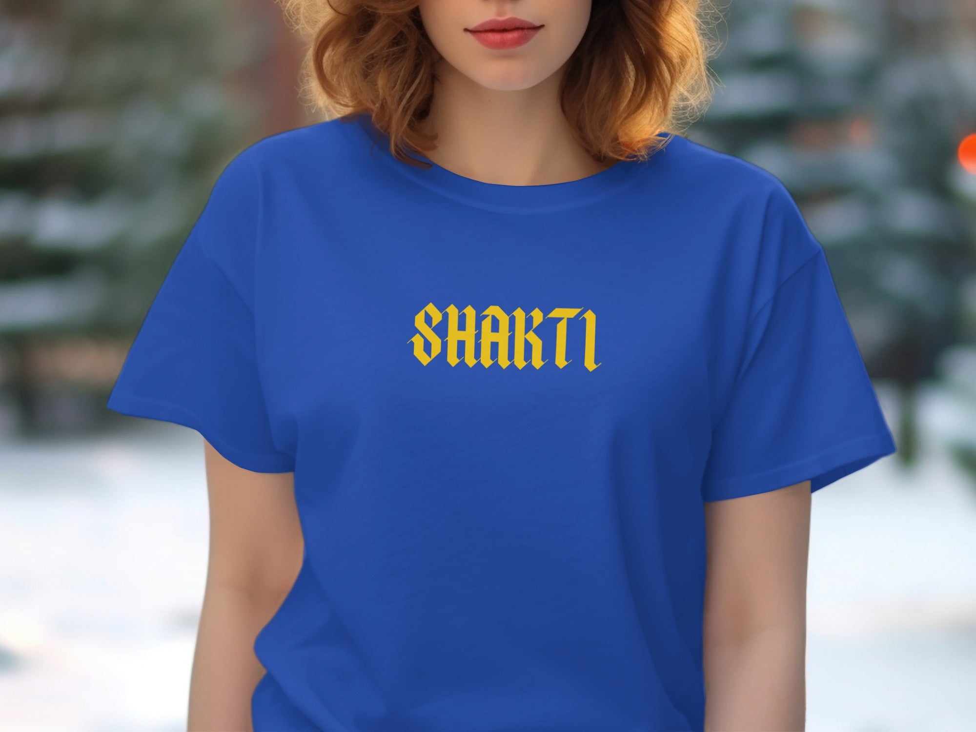 Trendy Shakti Lettering Blue Graphic Shirt Product