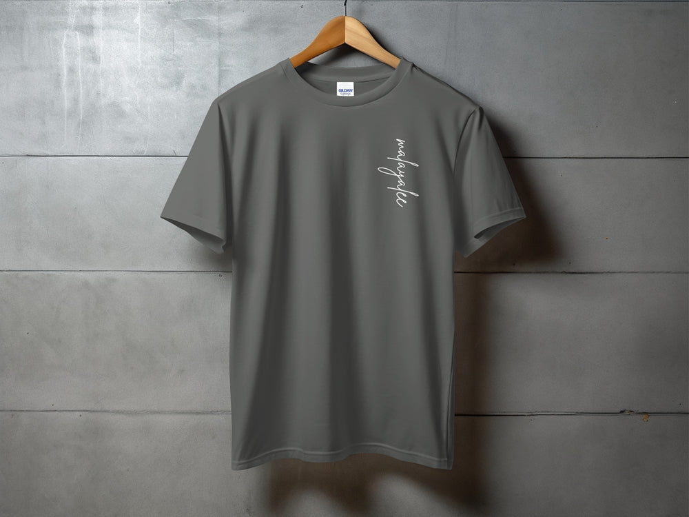 Stylish Dark Gray T-Shirt with Modern Script Design