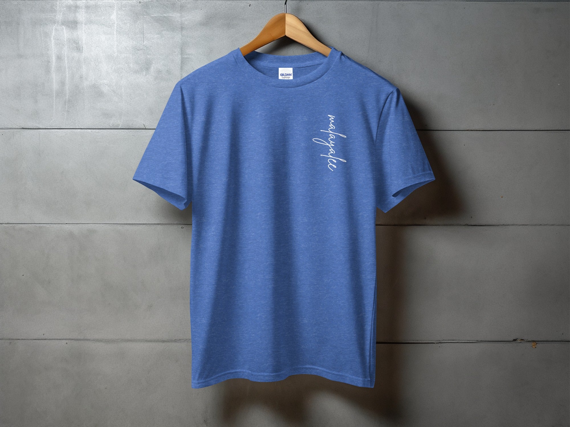 Blue Crew Neck Tee with Stylish Script Design