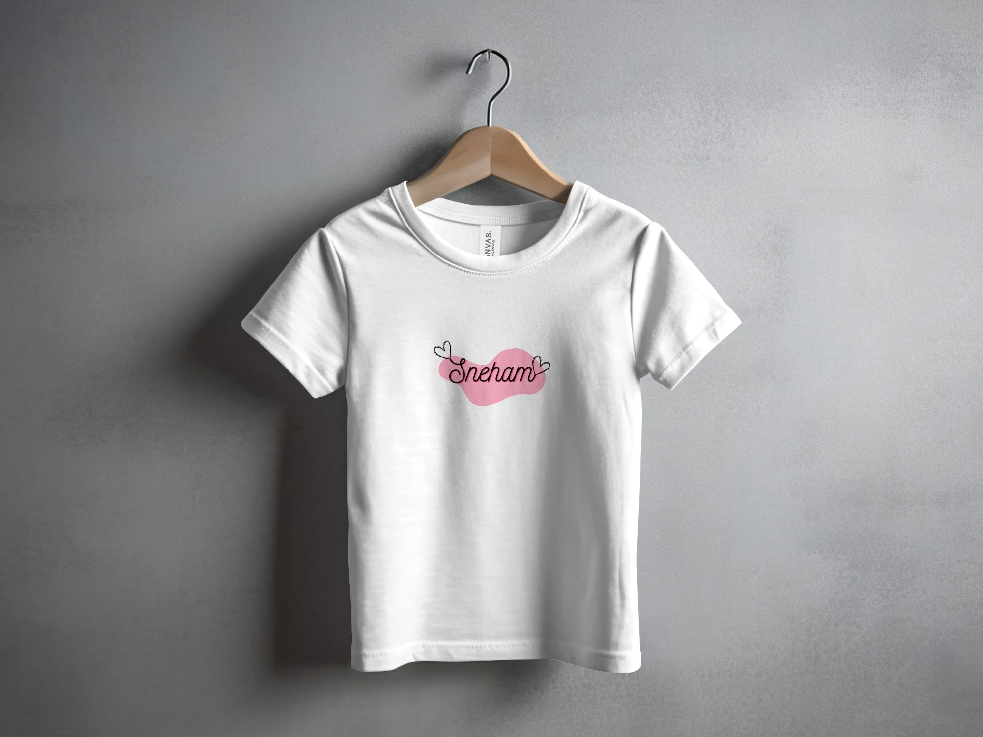 Cute White T-shirt with Pink Heart Sneram Print Design