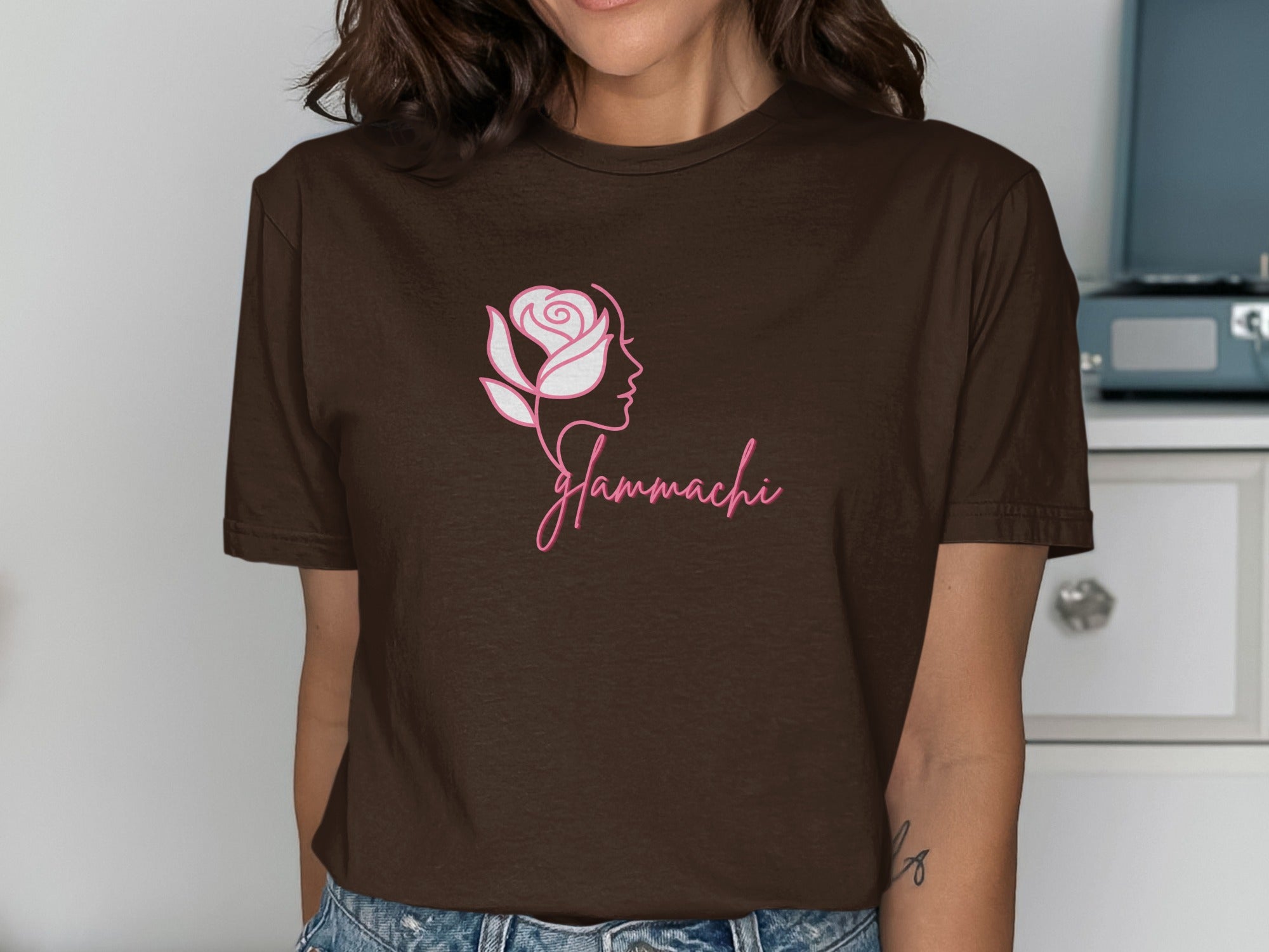 Glamachi Graphic Tee with Elegant Rose Design