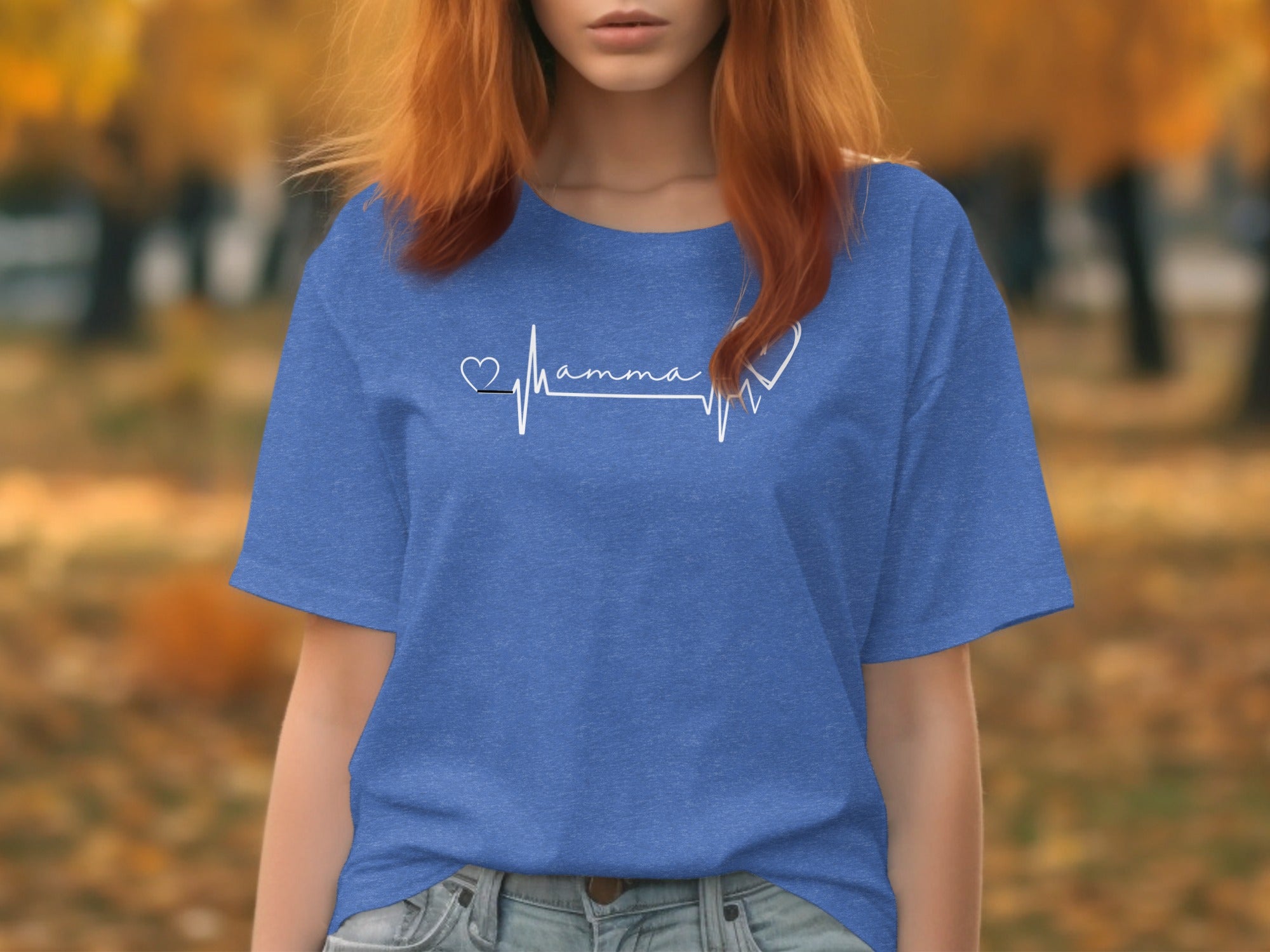 Mamma Heartbeat Graphic Casual Blue T-Shirt product