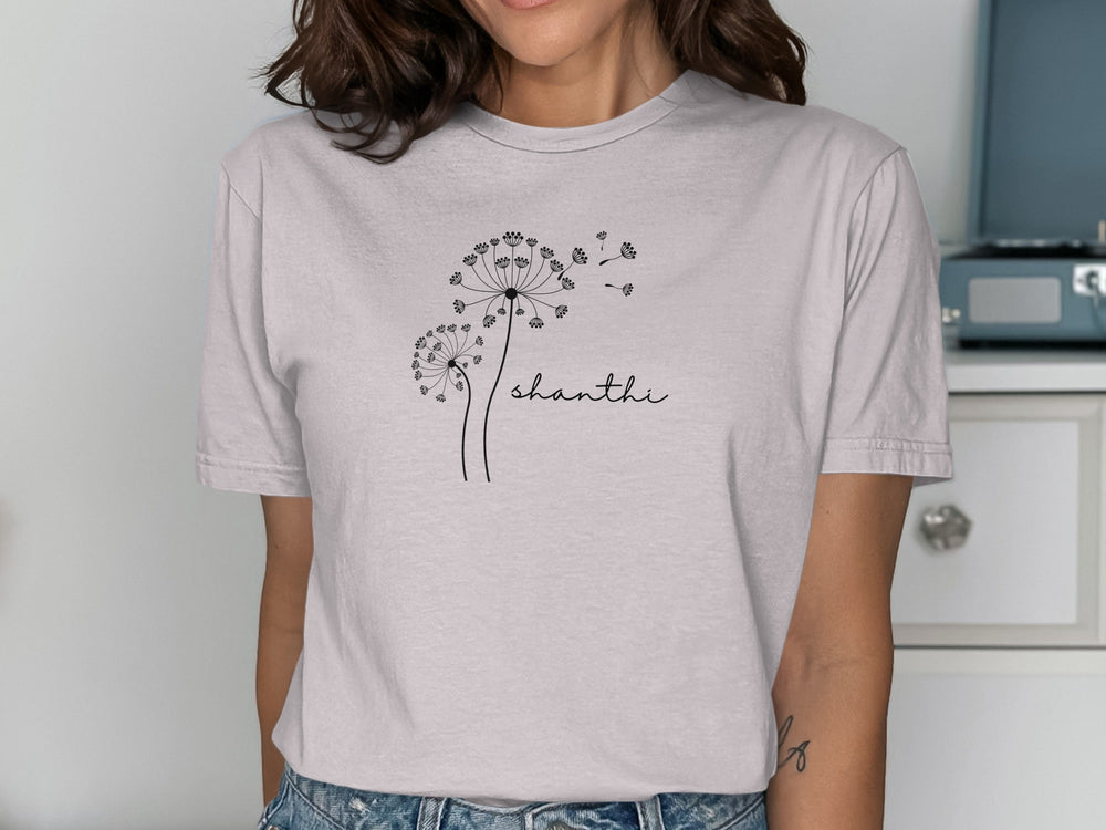 Dandelion and Script Design on Light Grey Shirt