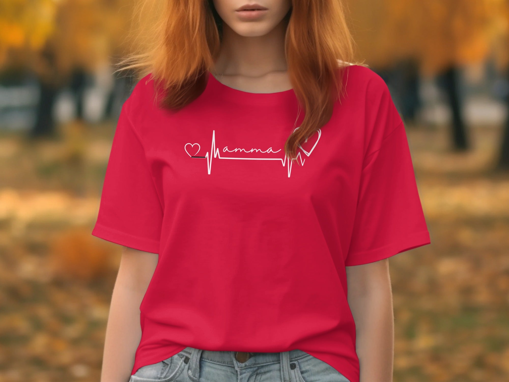 Heartbeat Mamma Graphic Red Tee Shirt