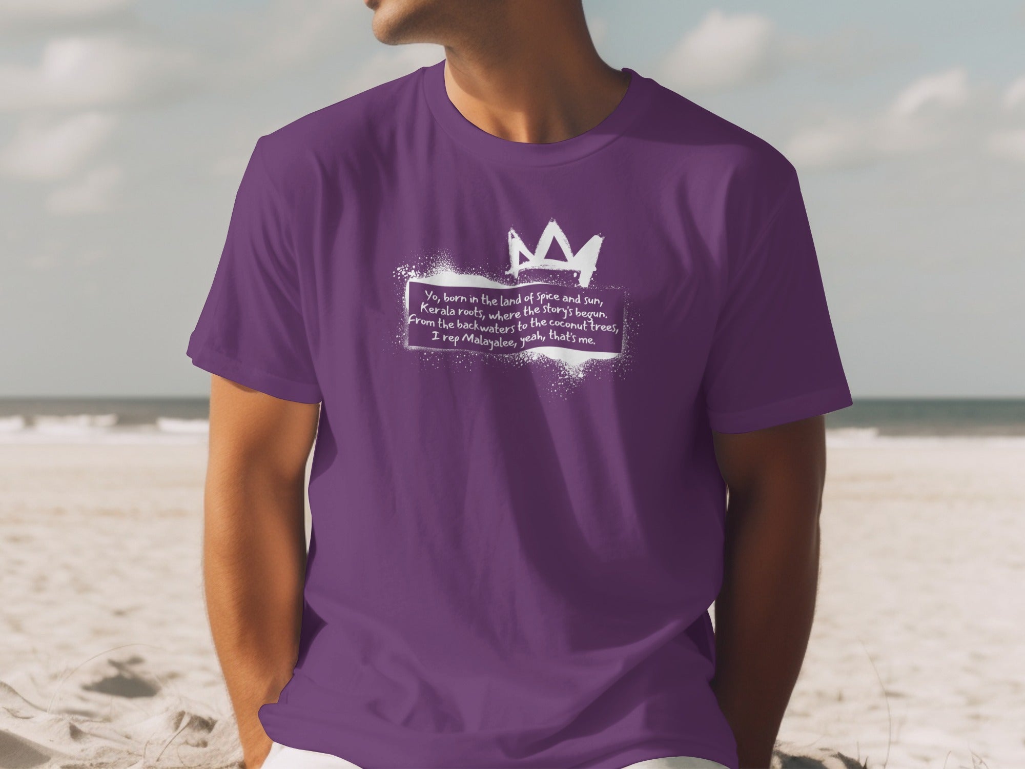 Unique Purple Shirt with Artistic Crown Design
