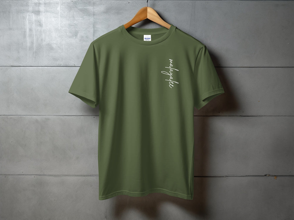Casual Olive Green T-Shirt with Stylish Script Design
