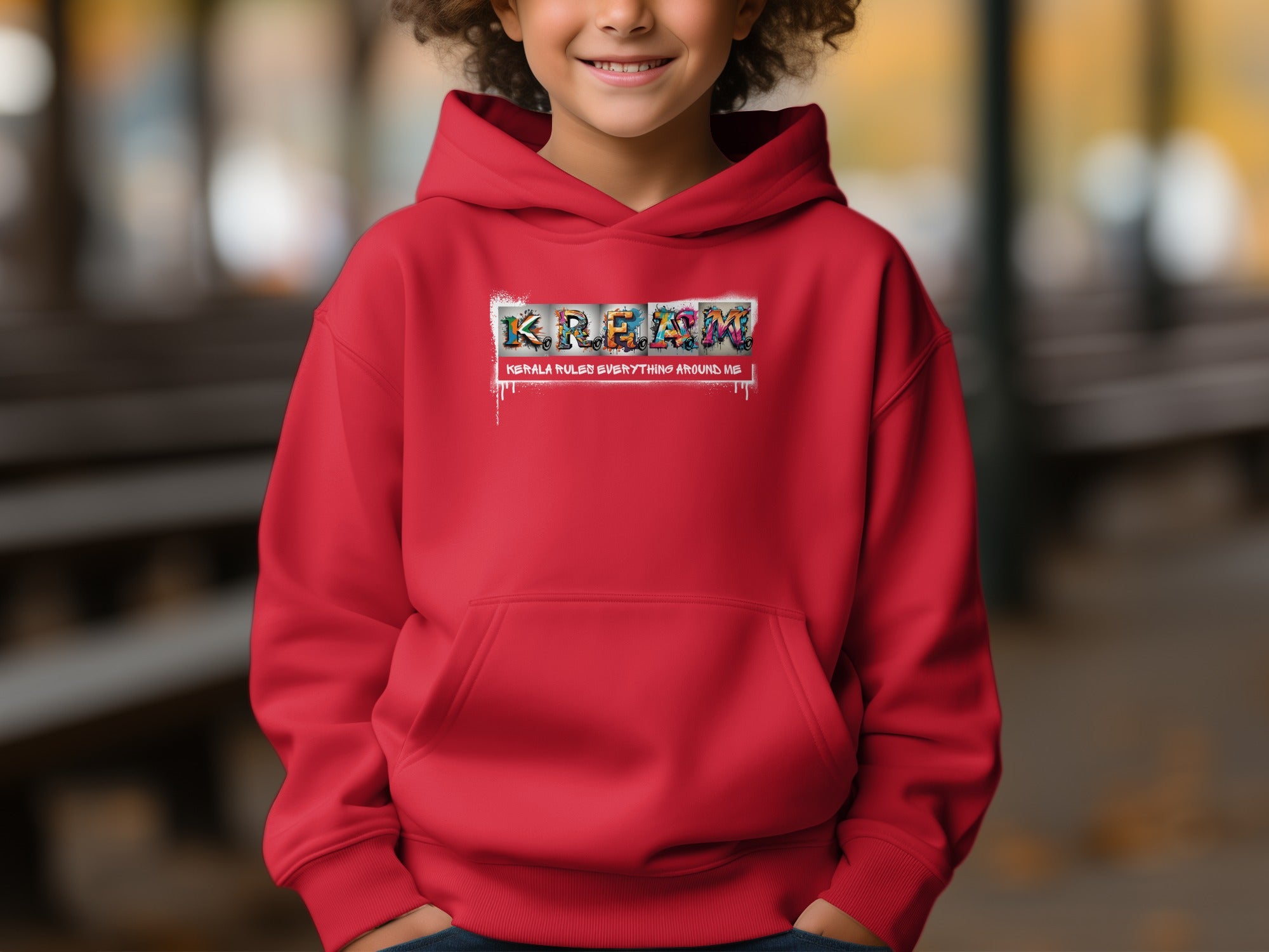 Stylish Red Hoodie with Colorful Design Hoodie