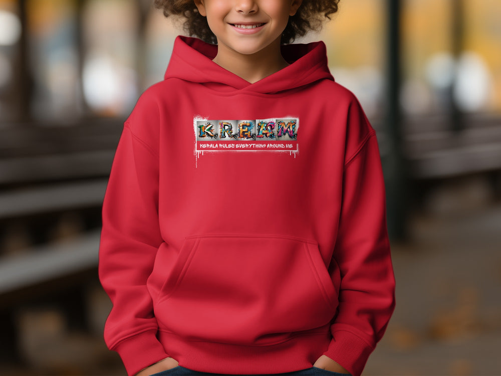 Stylish Red Hoodie with Colorful Design Hoodie