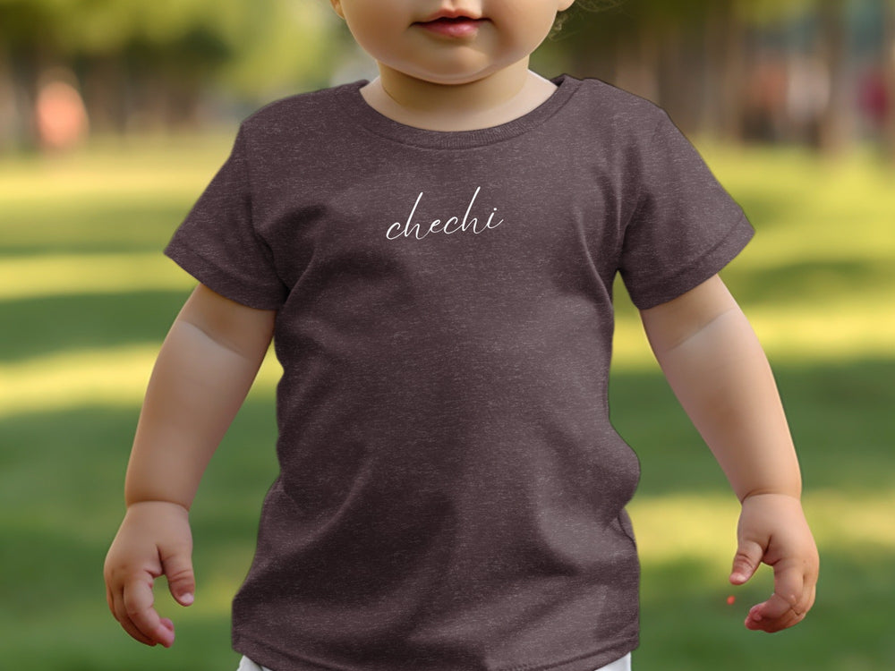 Cute Embroidered Tee with Chechi Text Design