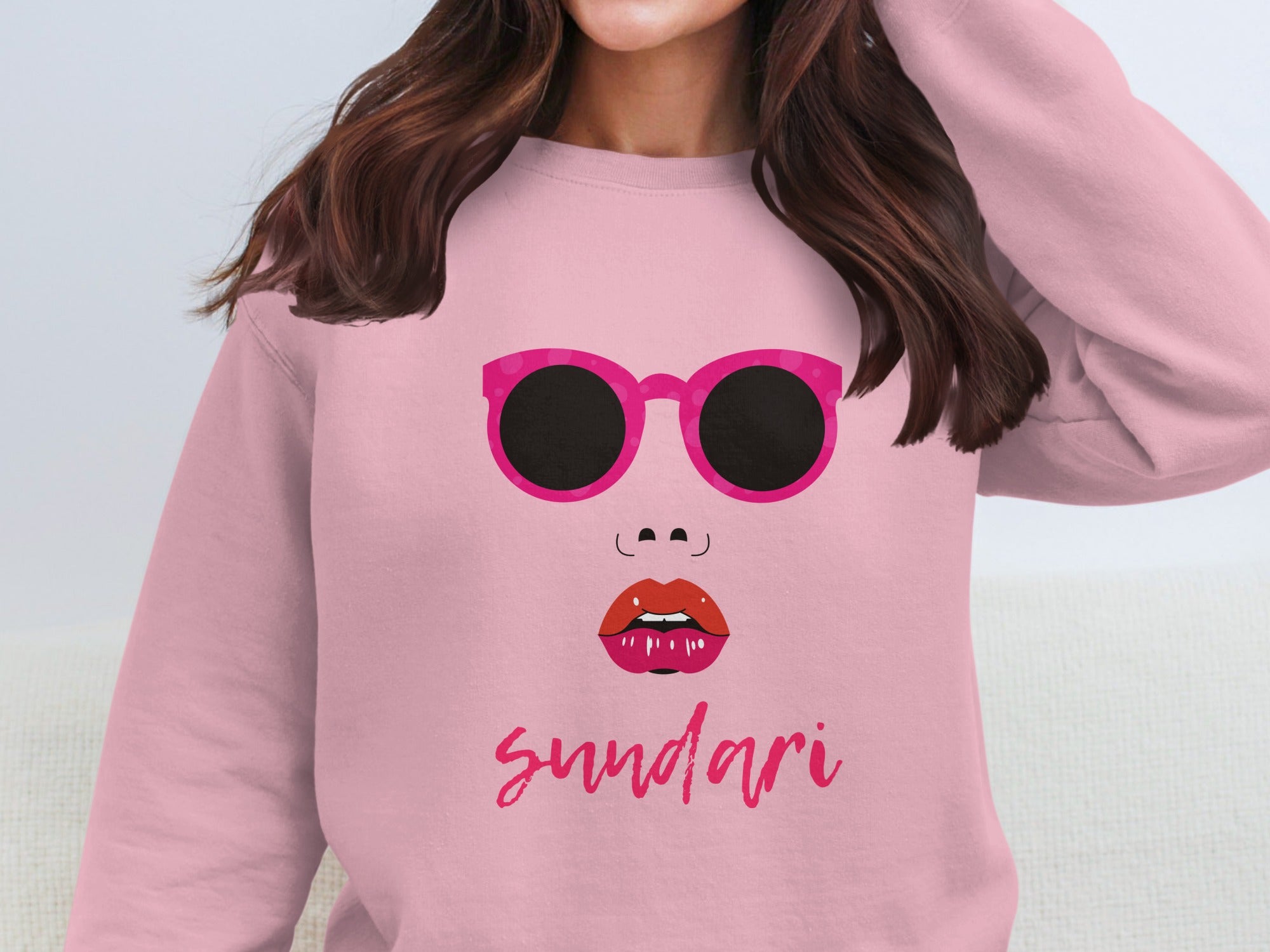Trendy pink sunglasses lips graphic sundari sweatshirt