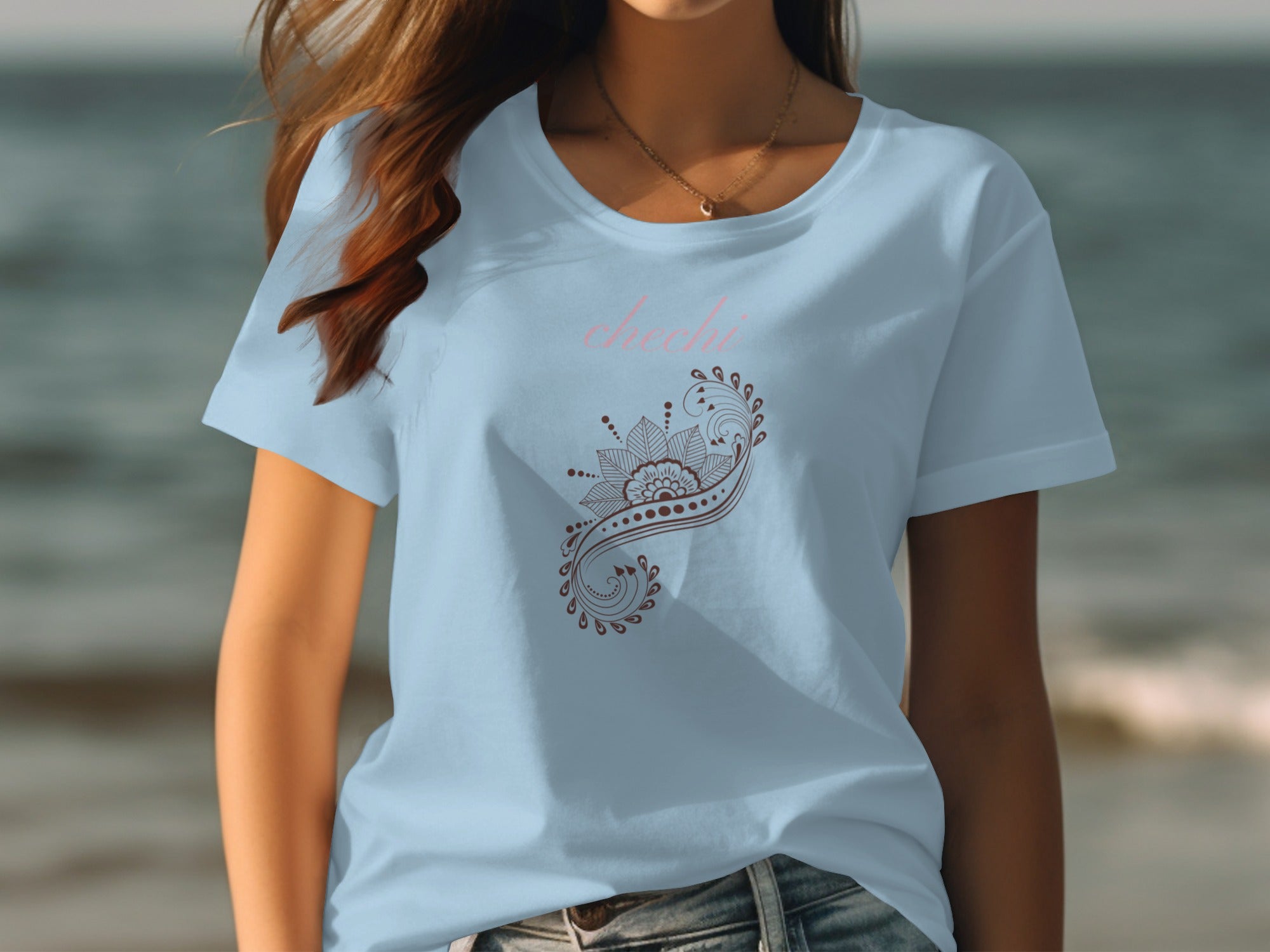 Floral Mandala Graphic Printed Blue Tee