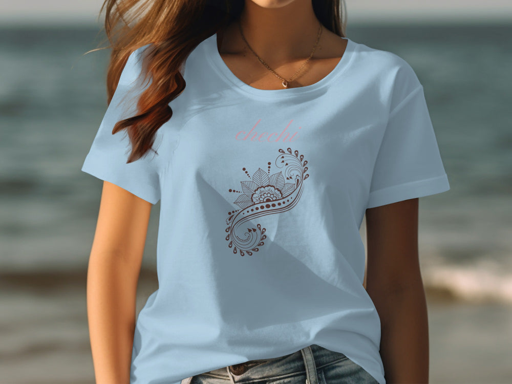 Floral Mandala Graphic Printed Blue Tee