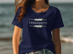 Navy Blue Manavatti Shirt with Floral Design