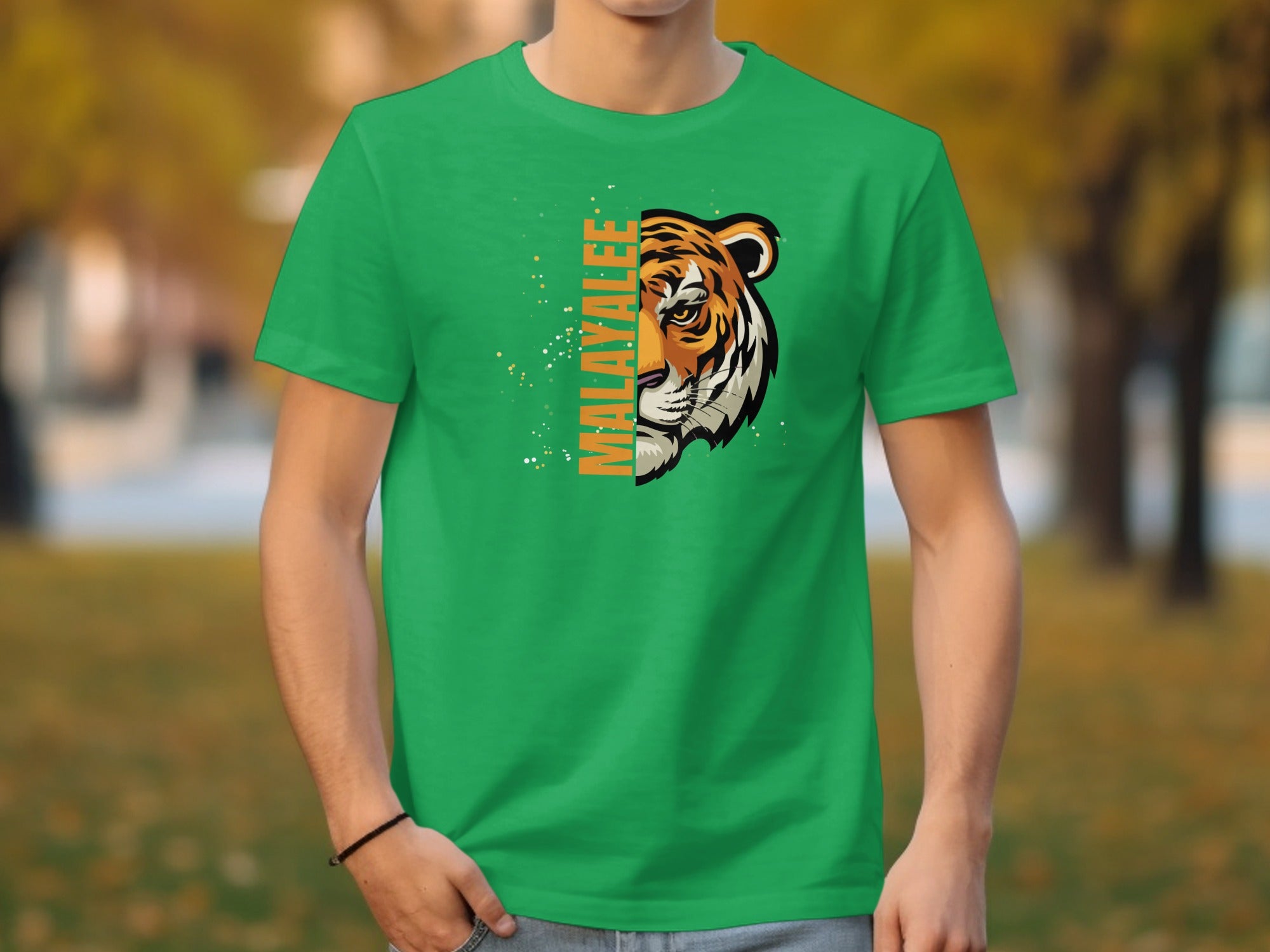 Stylish Malayalee Tiger Graphic Green T-Shirt