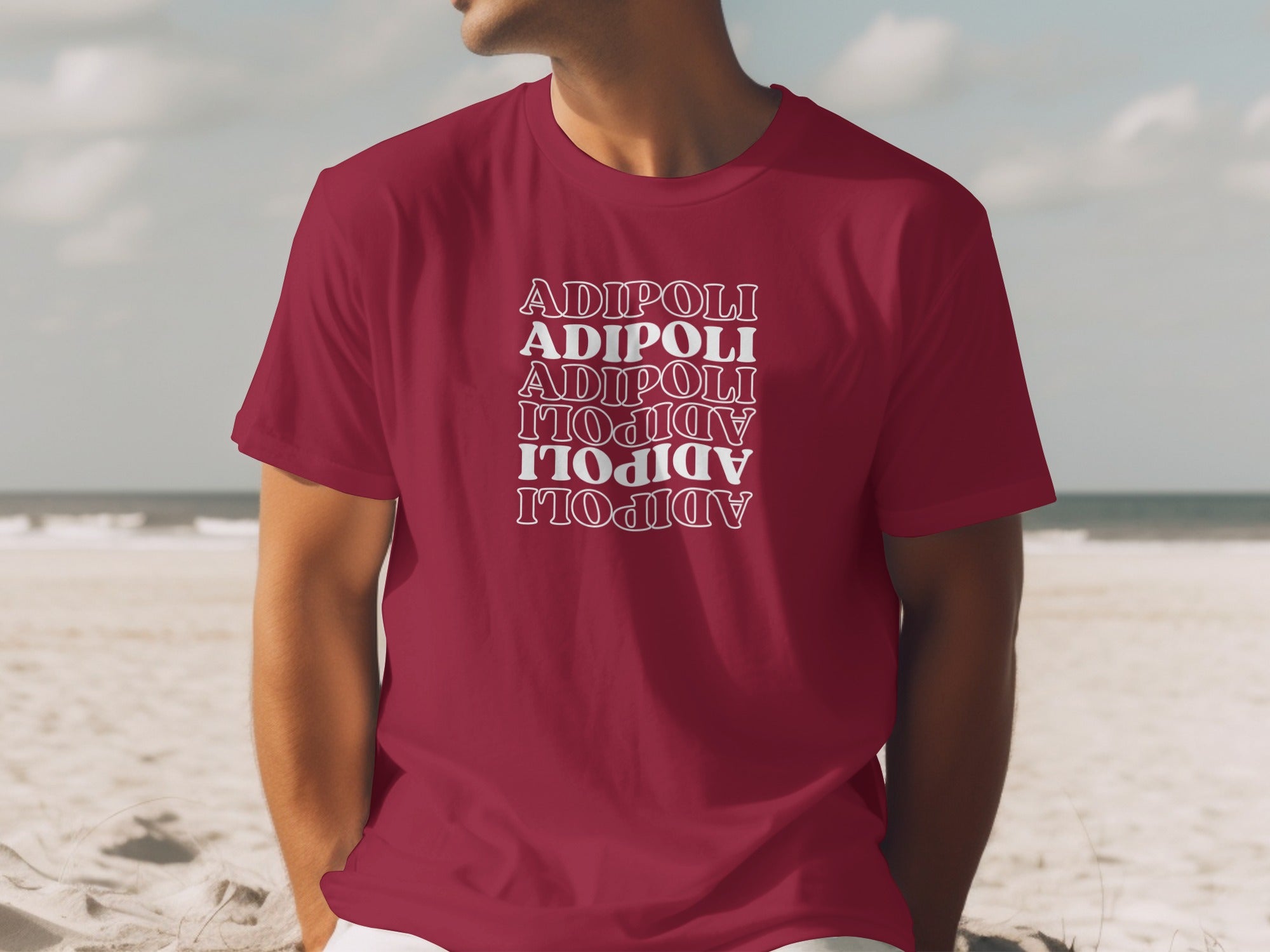 Red T-shirt with Adipoli Text Print Beachwear Tee