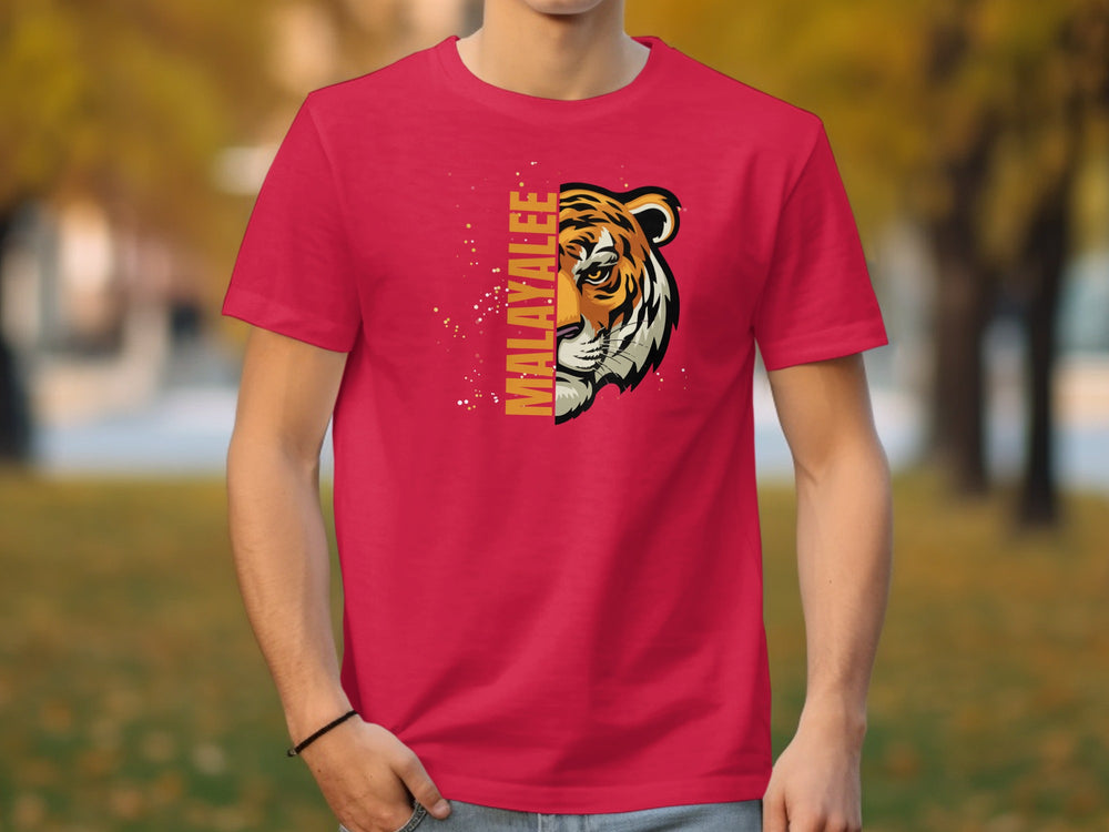 Bold Malayalee Tiger Graphic Red T-Shirt