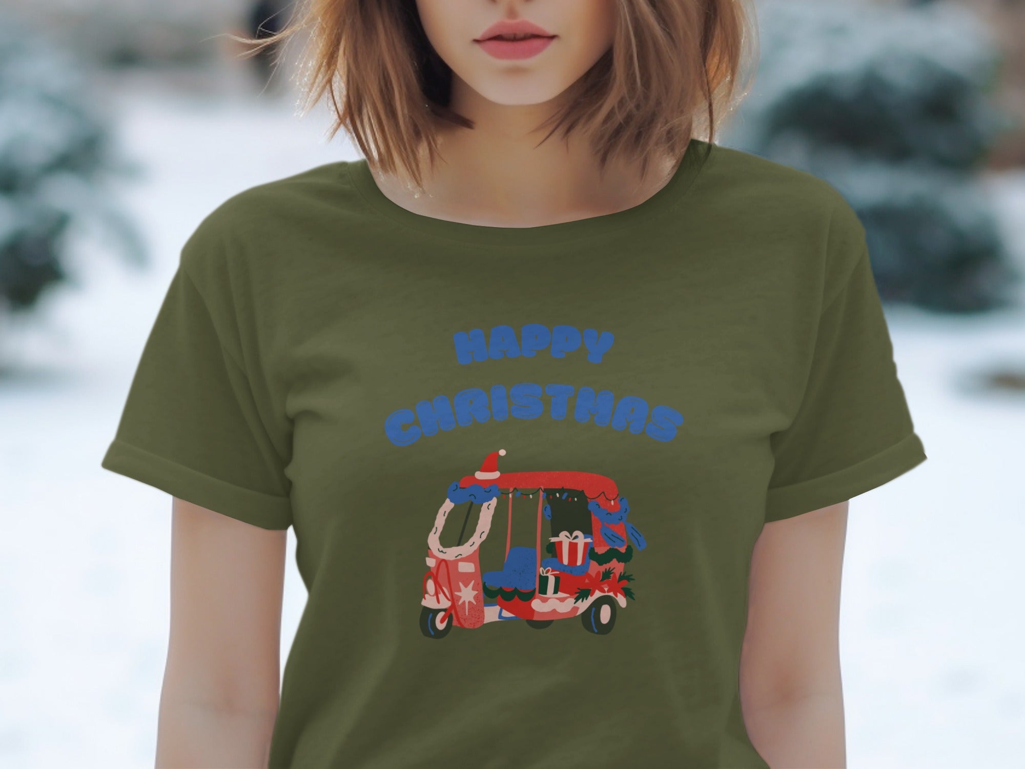 Happy Chrishmas Auto Rickshaw Design T-shirt