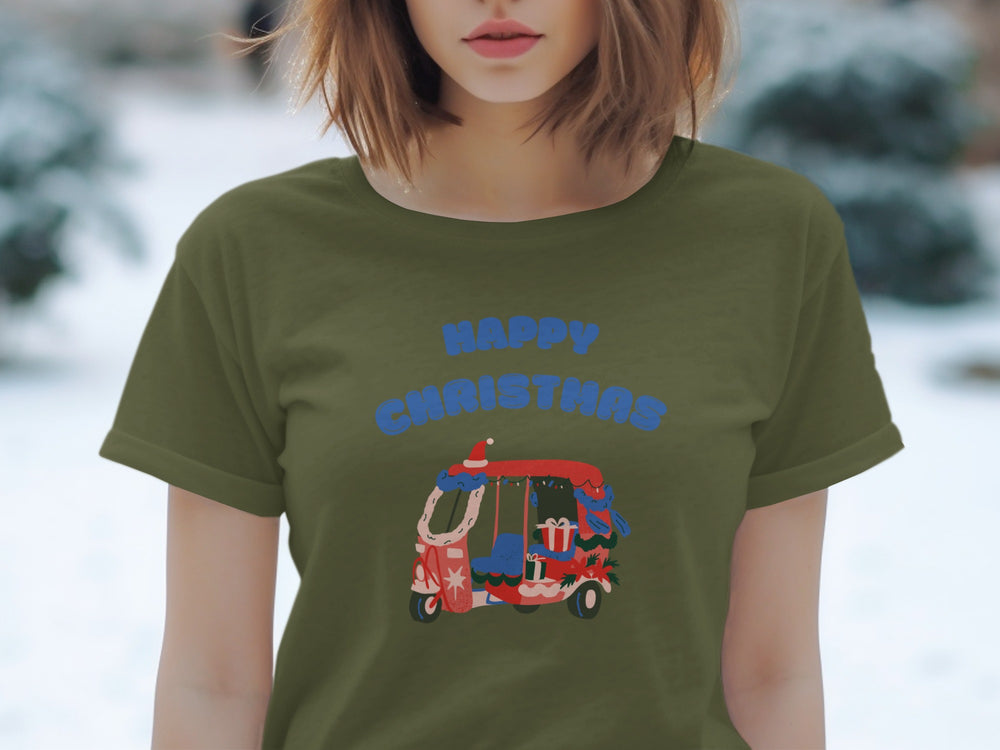 Happy Chrishmas Auto Rickshaw Design T-shirt