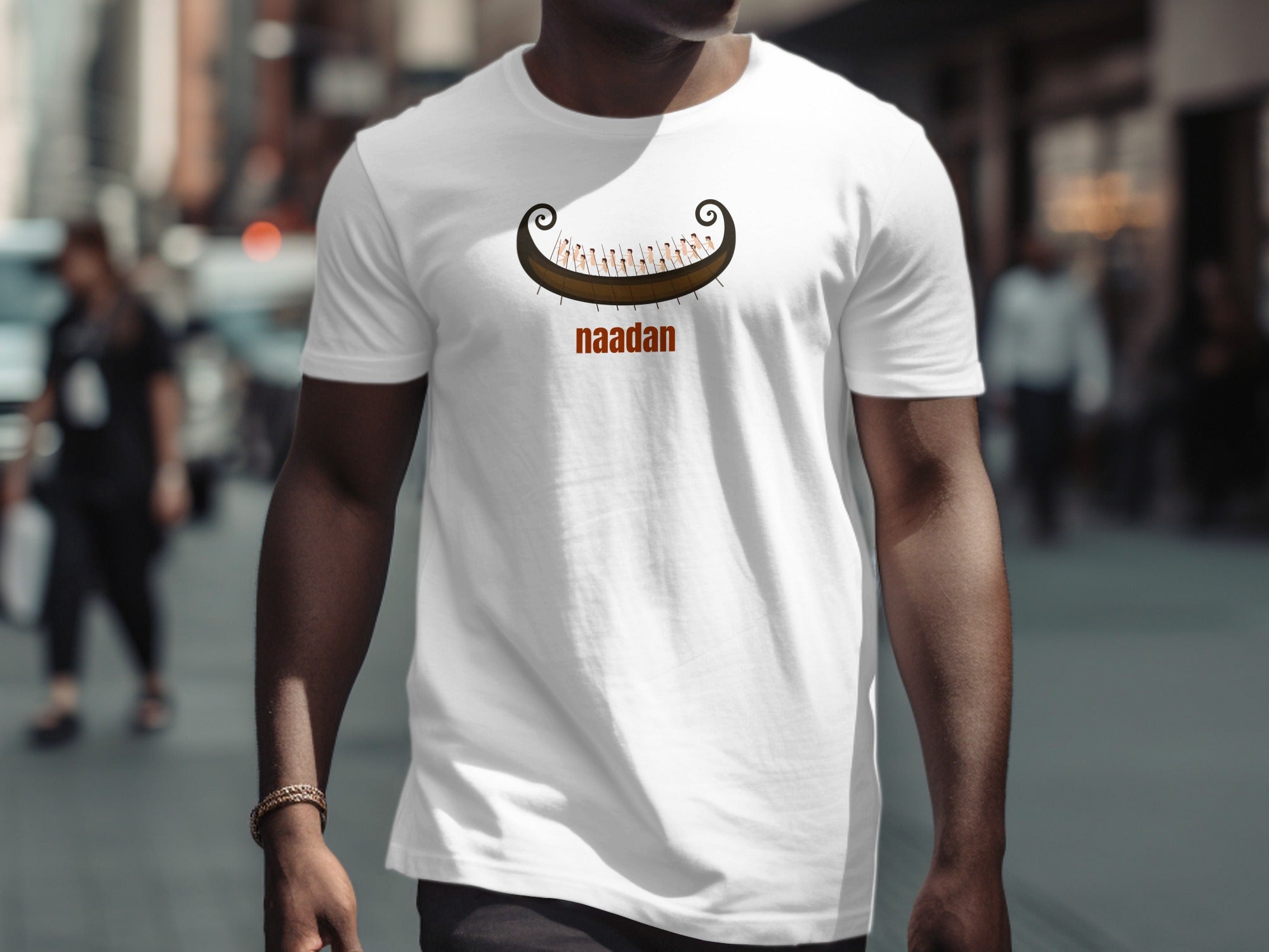 Stylish White T-Shirt with Naadan Viking Boat Design