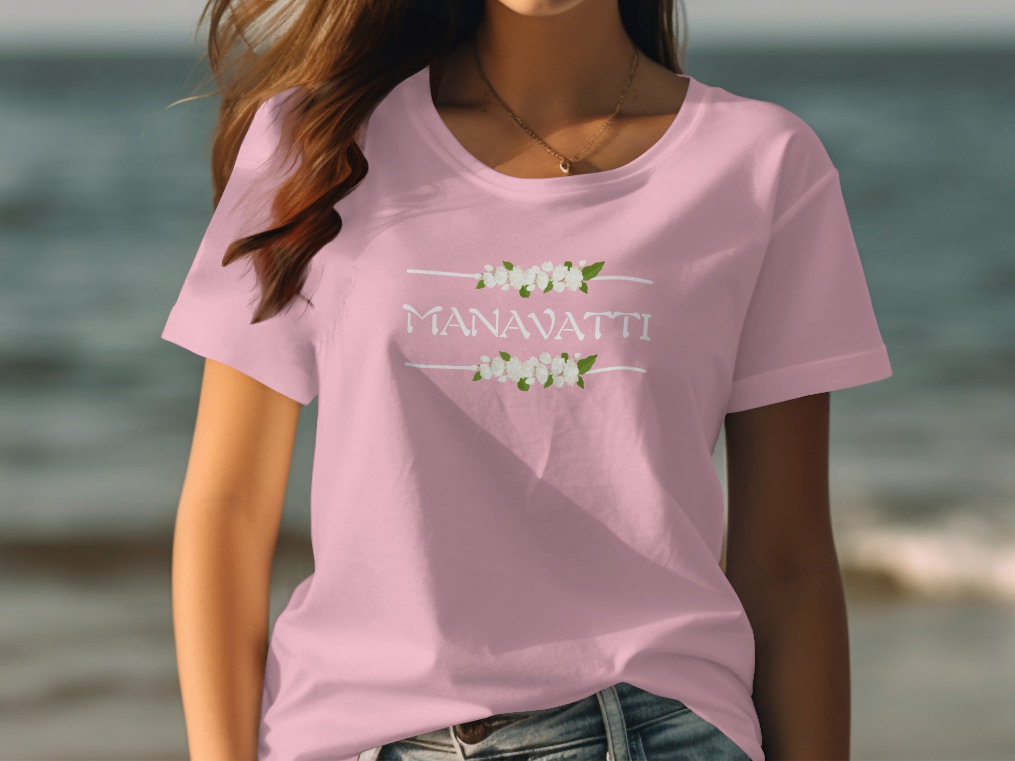 Manavatti Floral Design Graphic Pink T-Shirt