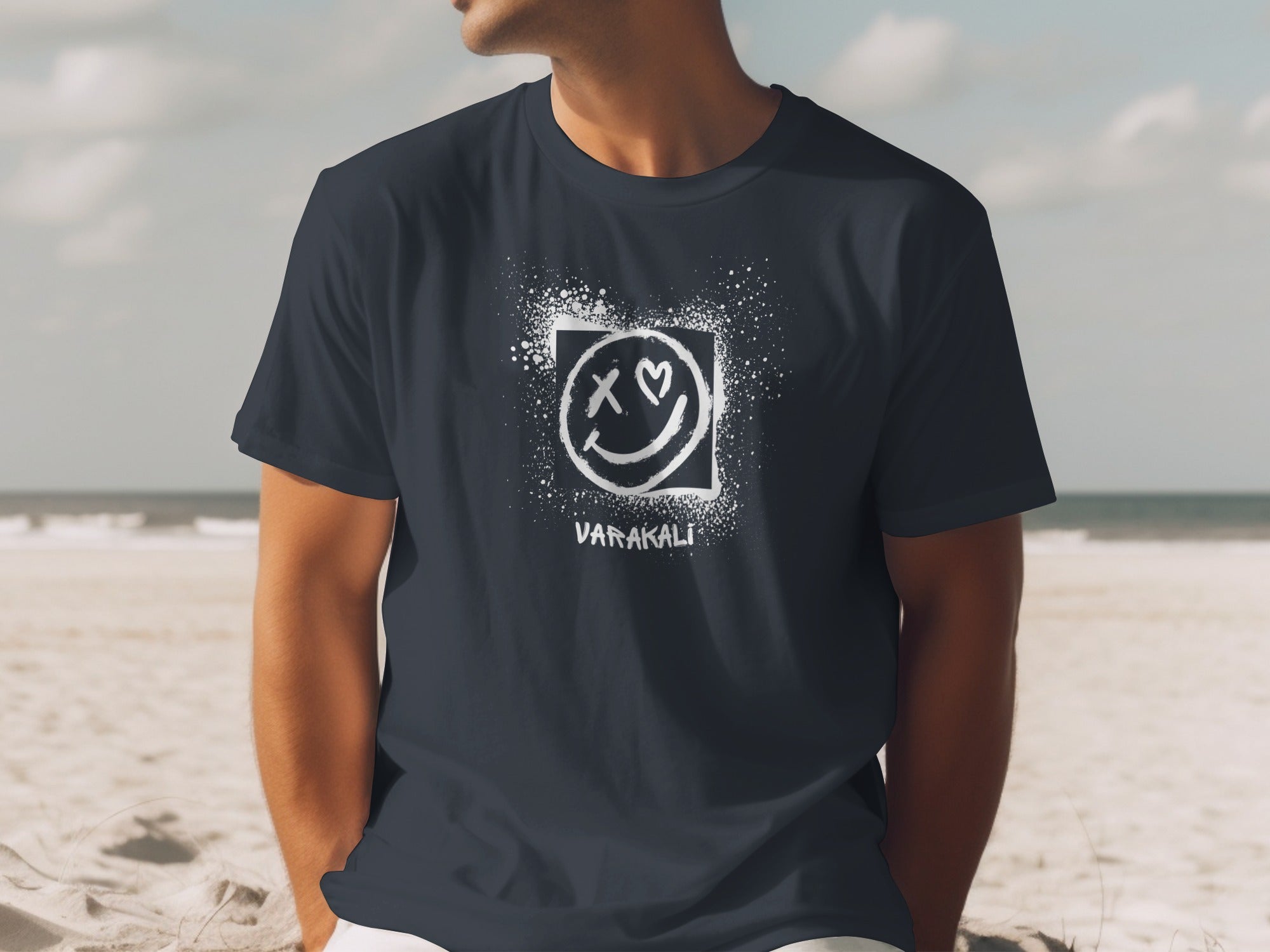 Varakali Grunge Smiley Face Graphic T-shirt