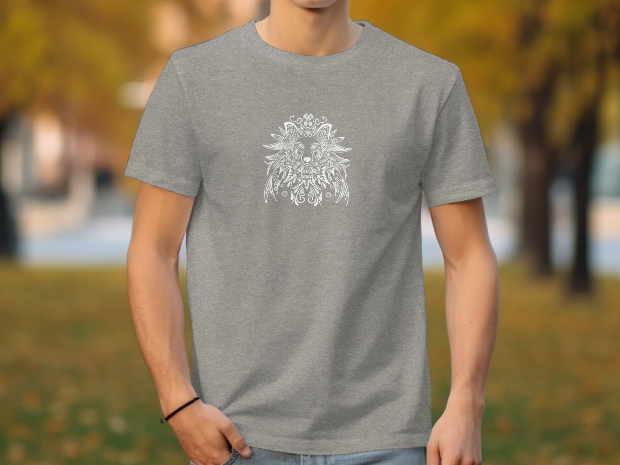 Intricate Lion Head Design on Grey Casual T-shirt