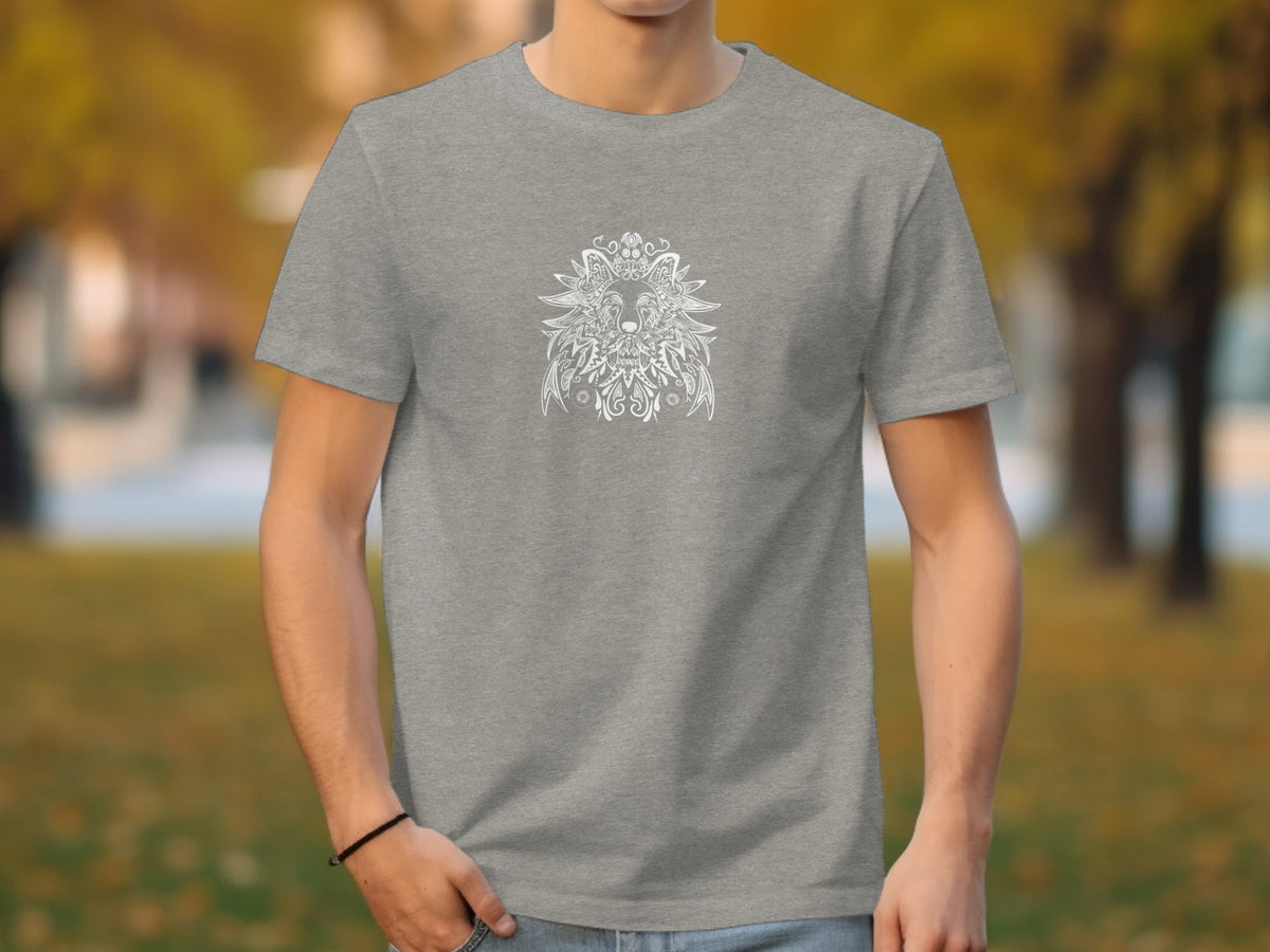 Intricate Lion Head Design on Grey Casual T-shirt