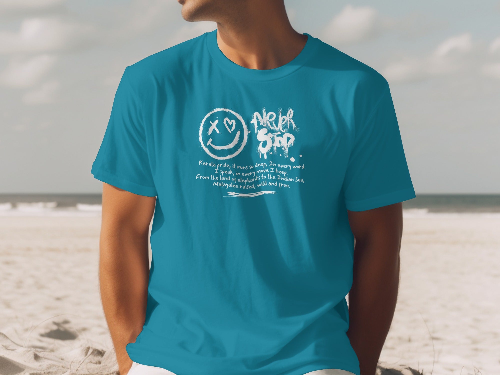Casual Teal Graphic Tee with Unique Design