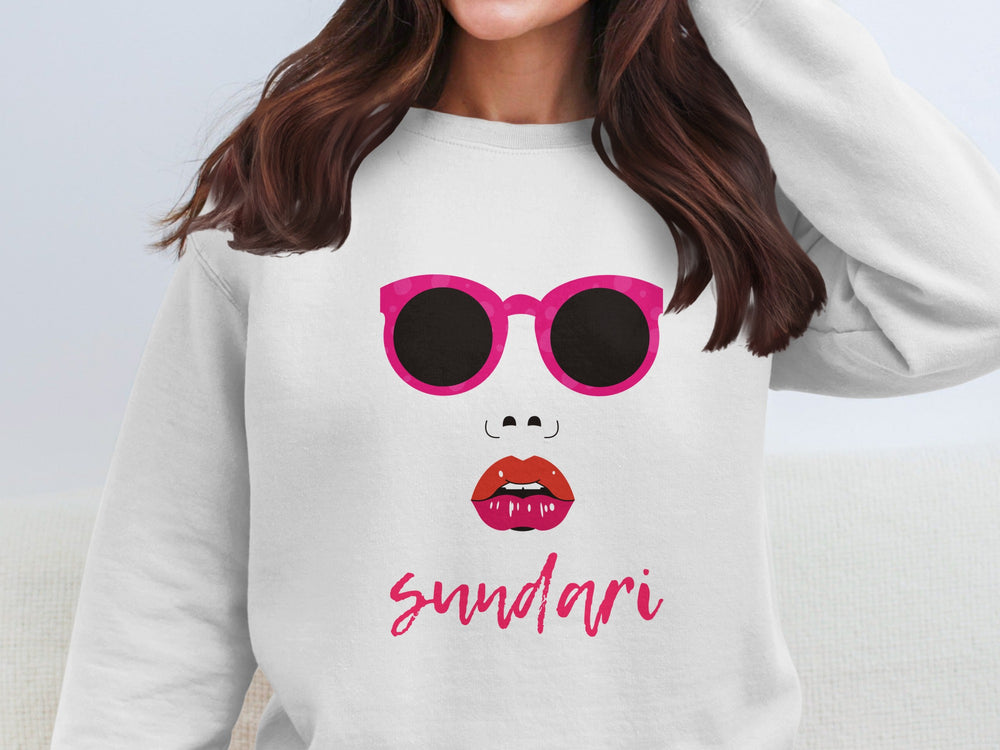 Sundari Face with Pink Sunglasses Graphic Sweatshirt