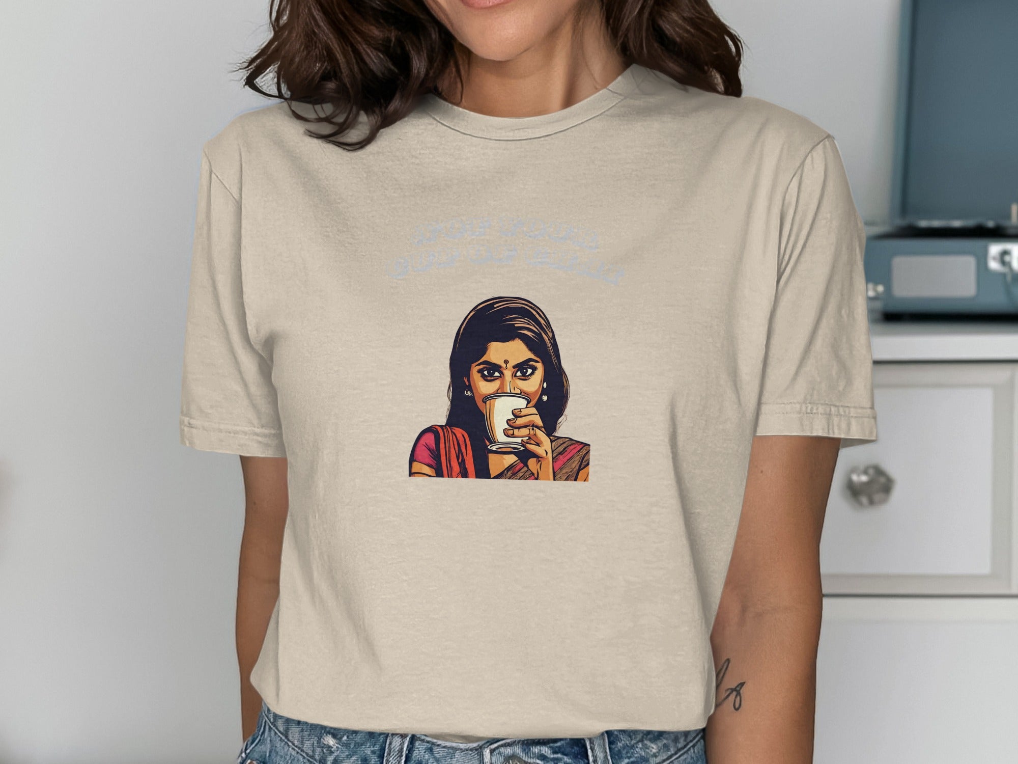 Unique Graphic Tee with Intriguing Girl Art Design