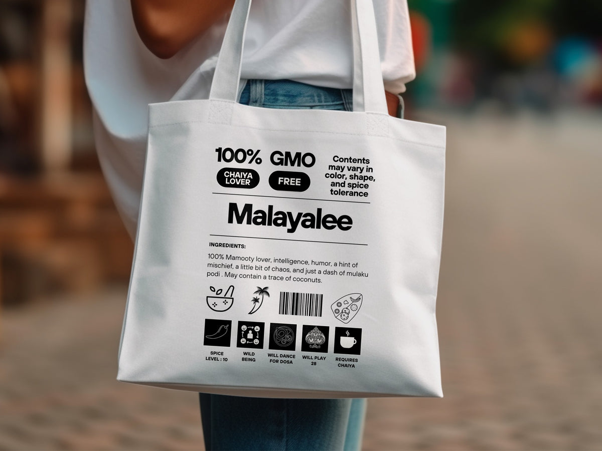 100 Percent GMO Free Malayalee Tote Bag with Unique Design