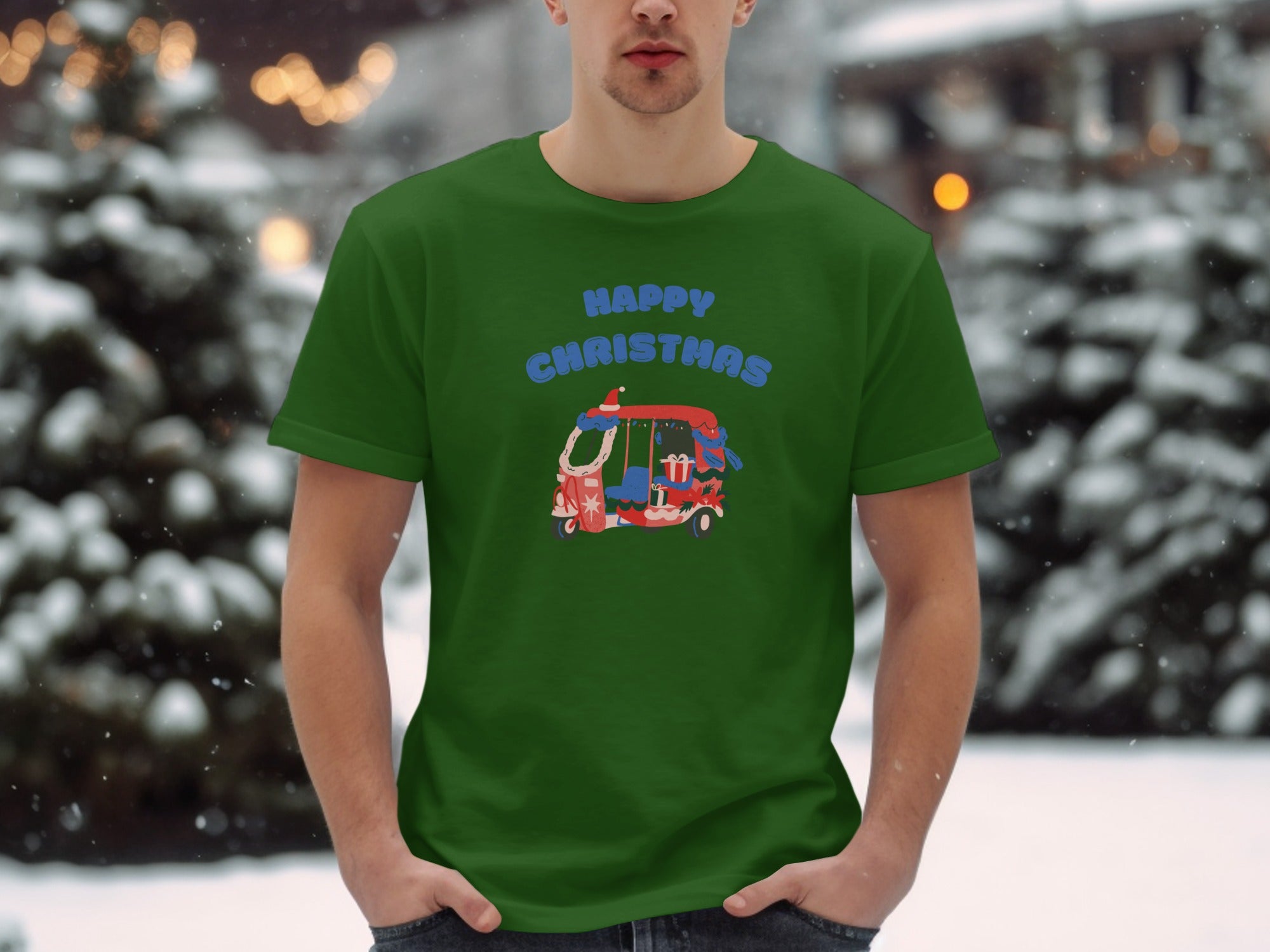 Happy Christmas T-Shirt with Festive Van Design