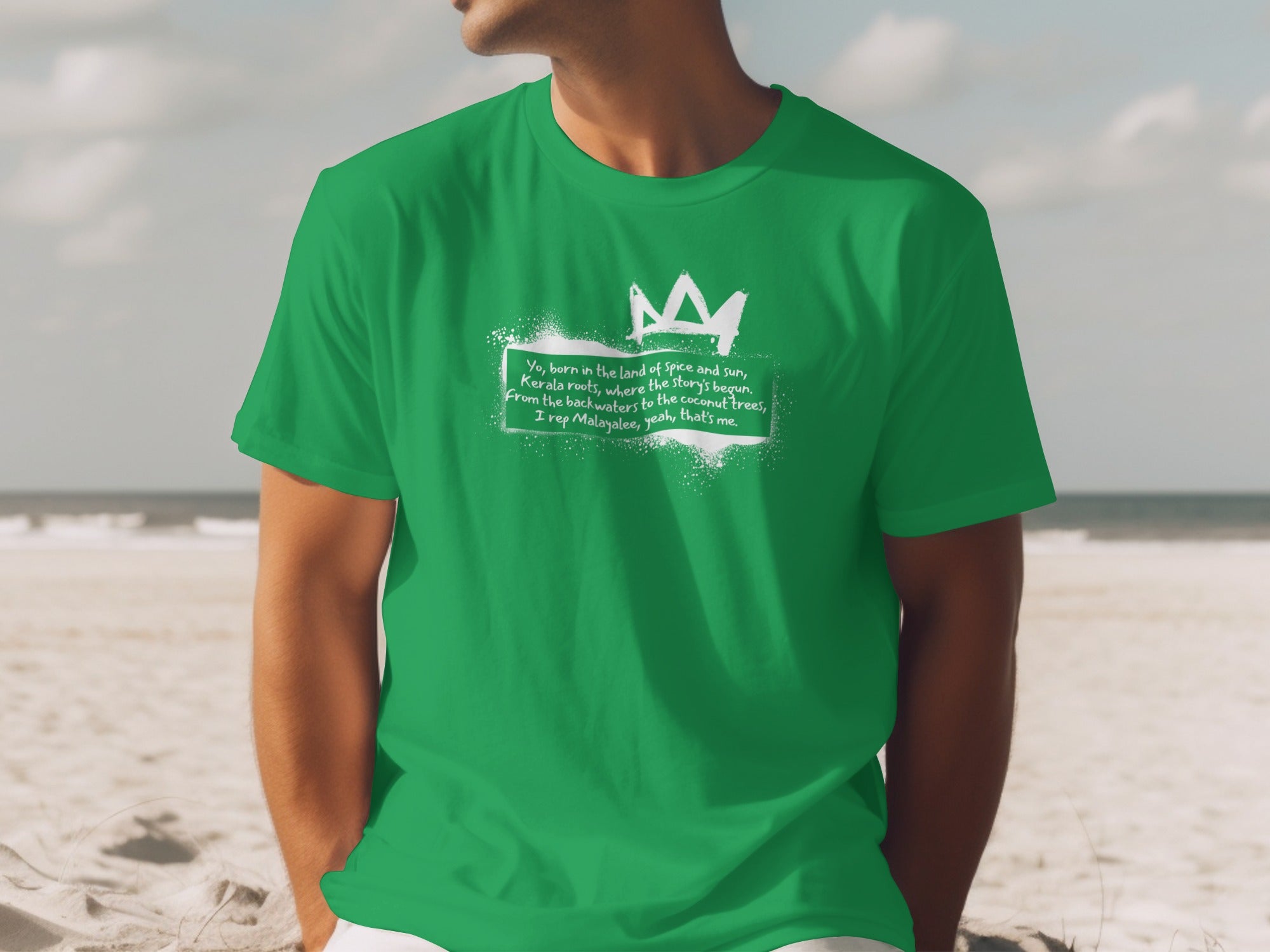Green Casual Tee with Artistic Typography Design