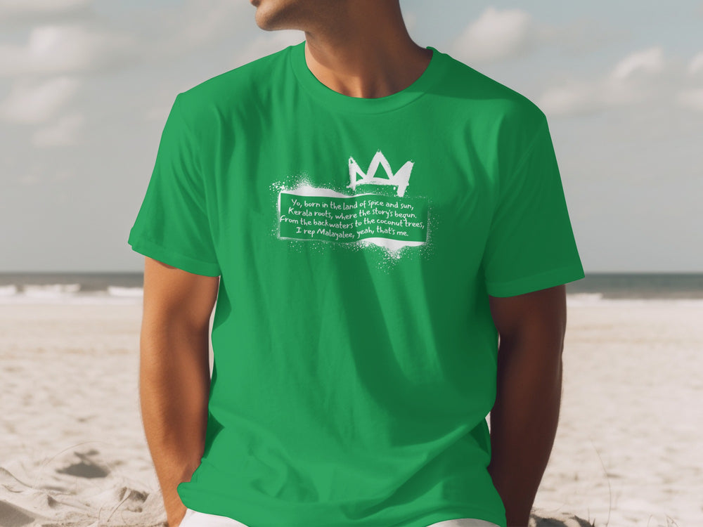 Green Casual Tee with Artistic Typography Design