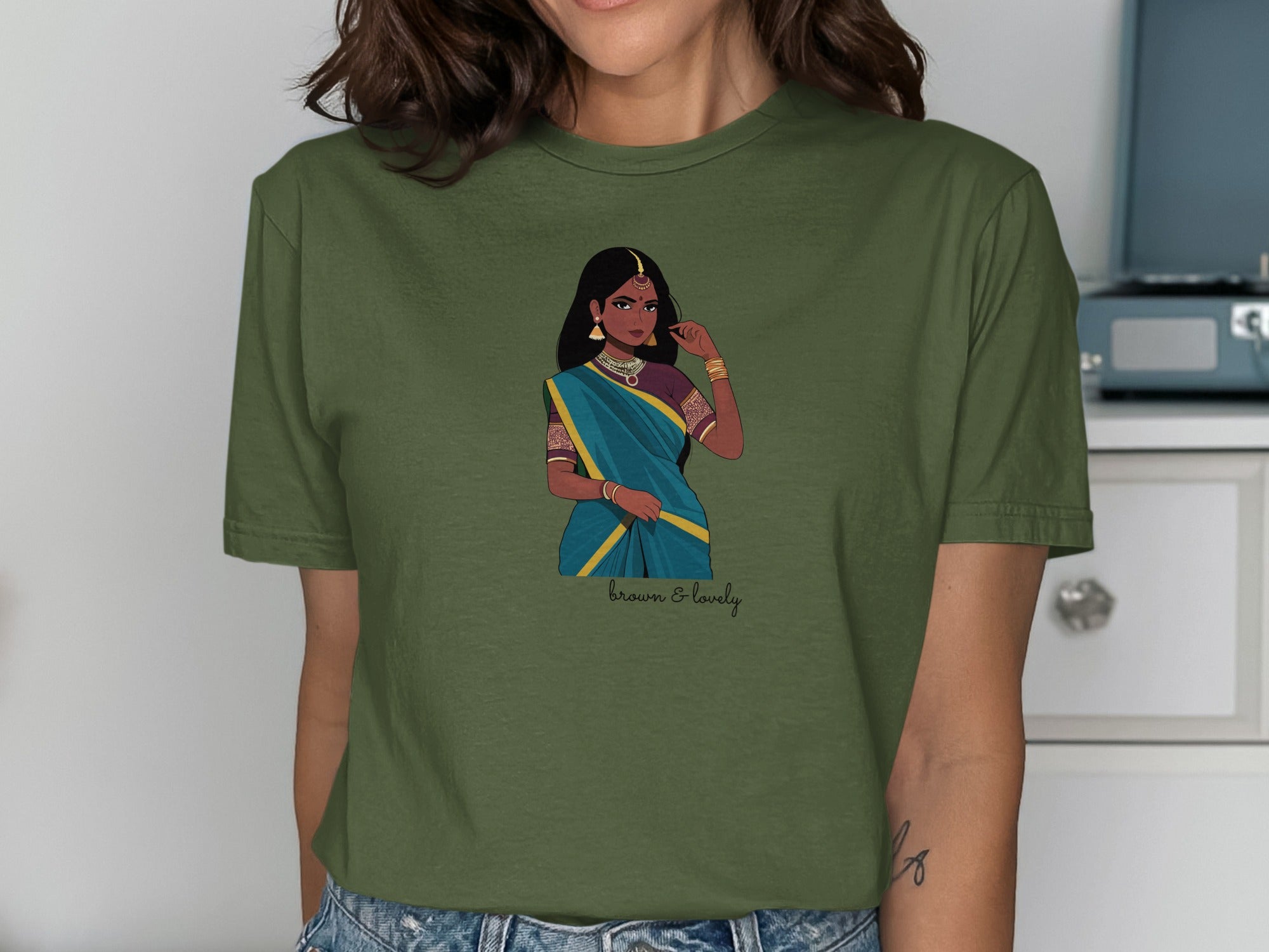 Graphic T-shirt with Traditional Indian Woman Illustration