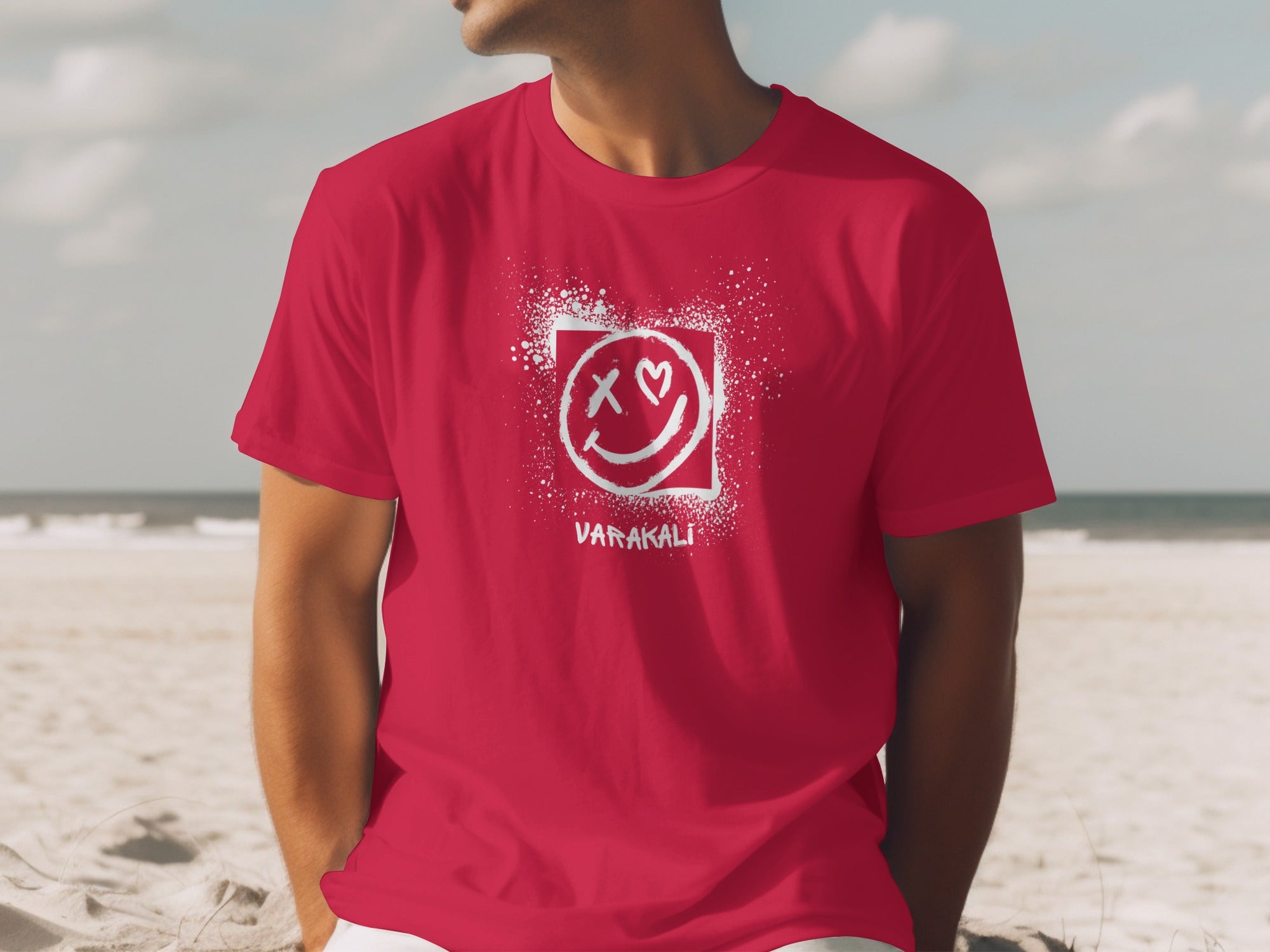 Smiling Heart Design on Red T-Shirt