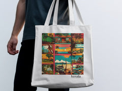 Vibrantly Illustrated Kerala Scenery Tote Bag