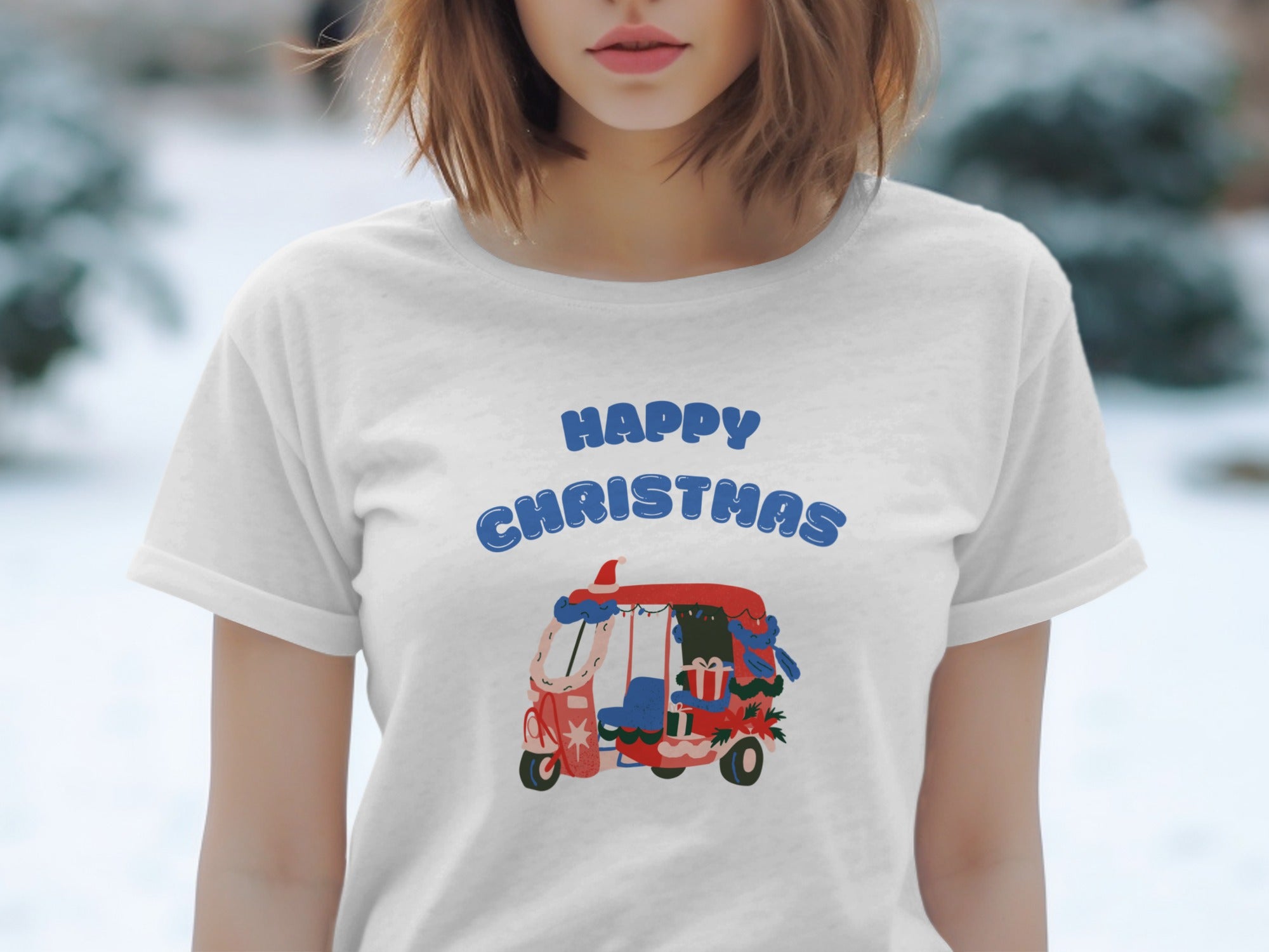 Happy Christmas Festive Tuk-Tuk Printed Shirt