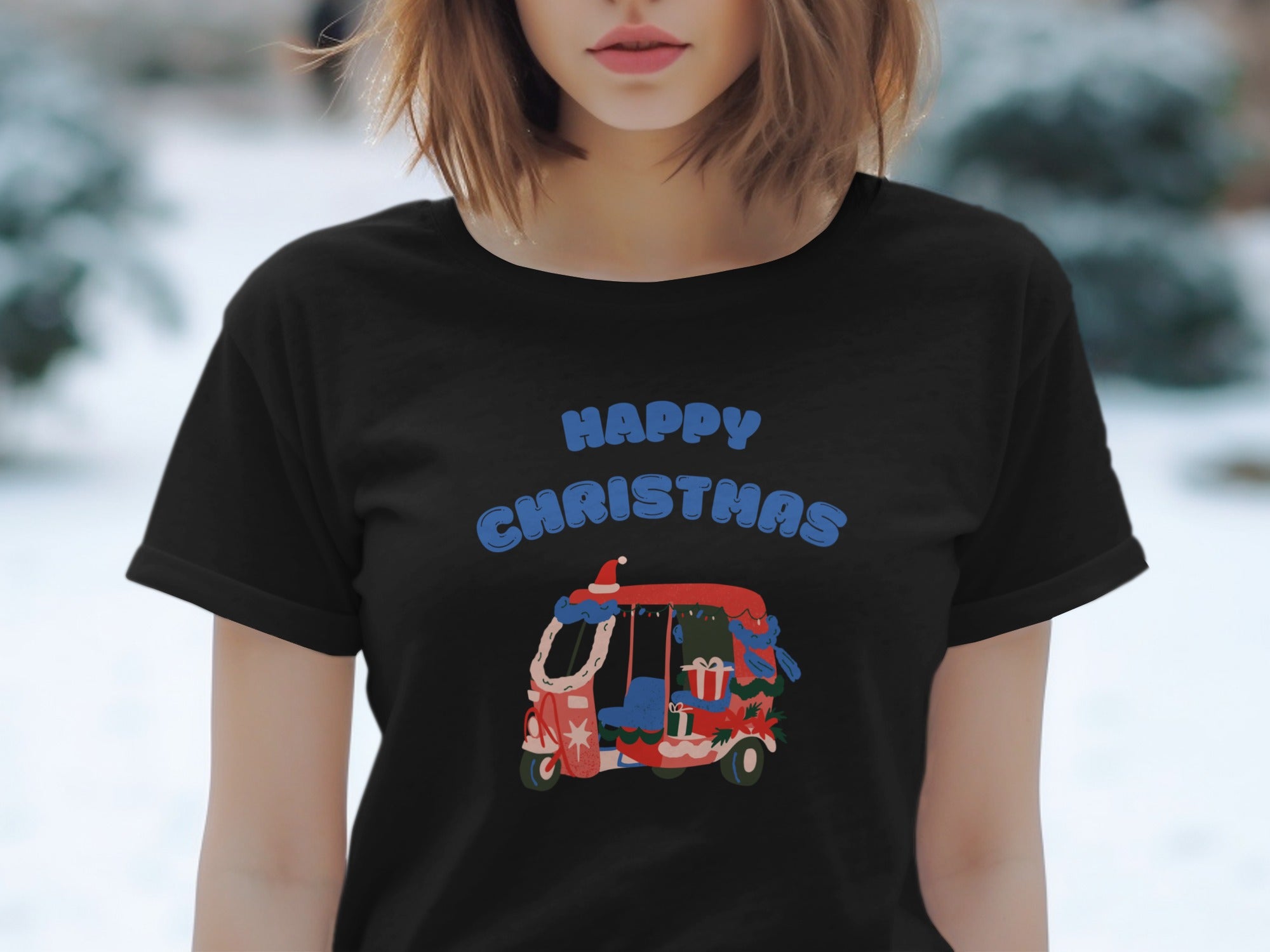 Happy Christmas Quote with Festive Minivan T-shirt