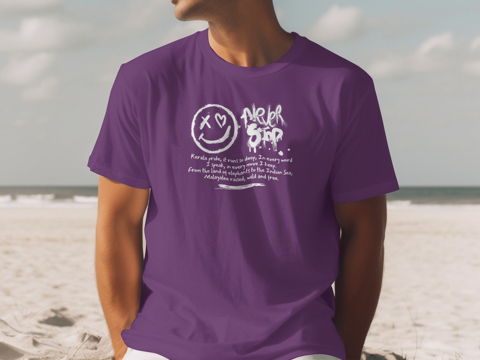 Casual Purple Tee with Smiley and Text Design